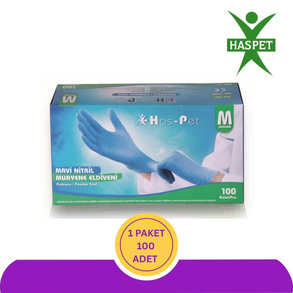Haspet Mavi Nitril Eldiven (M) 100'lü
