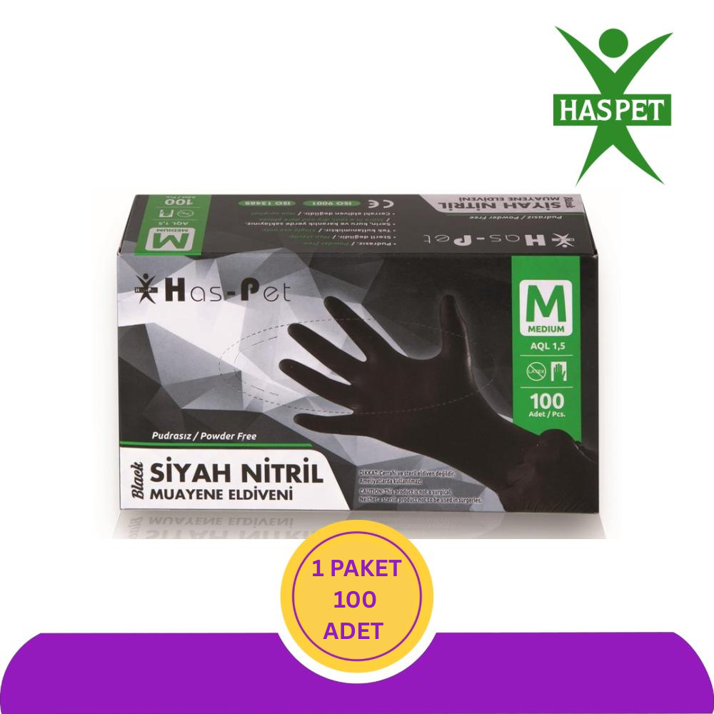 Haspet Siyah Nitril Eldiven (M) 100'lü
