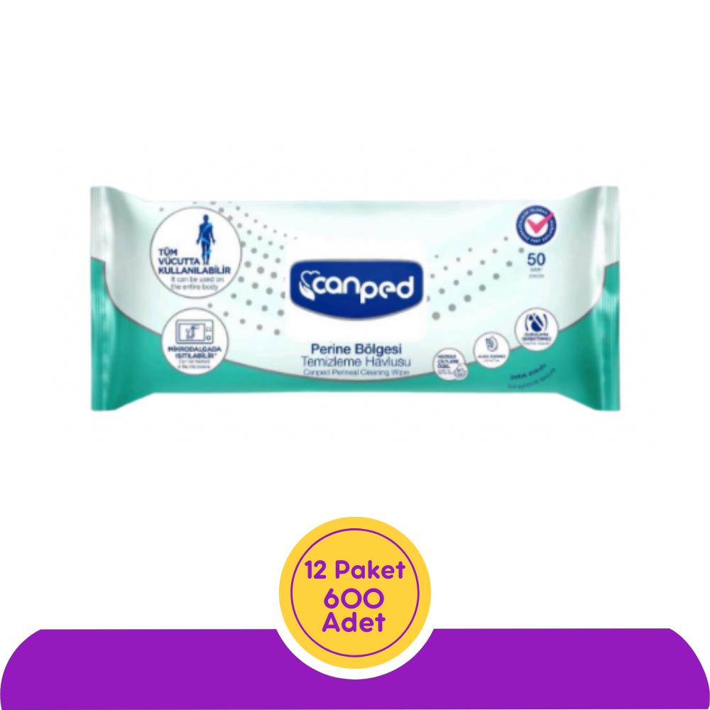 Canped Perine Temizleme Havlusu Extra Büyük(30x32 cm) 50'li 12 Paket