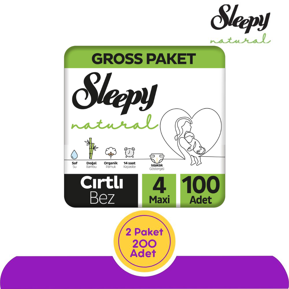 Sleepy Natural Bebek Bezi 4 Numara 100'lü (200 Adet)