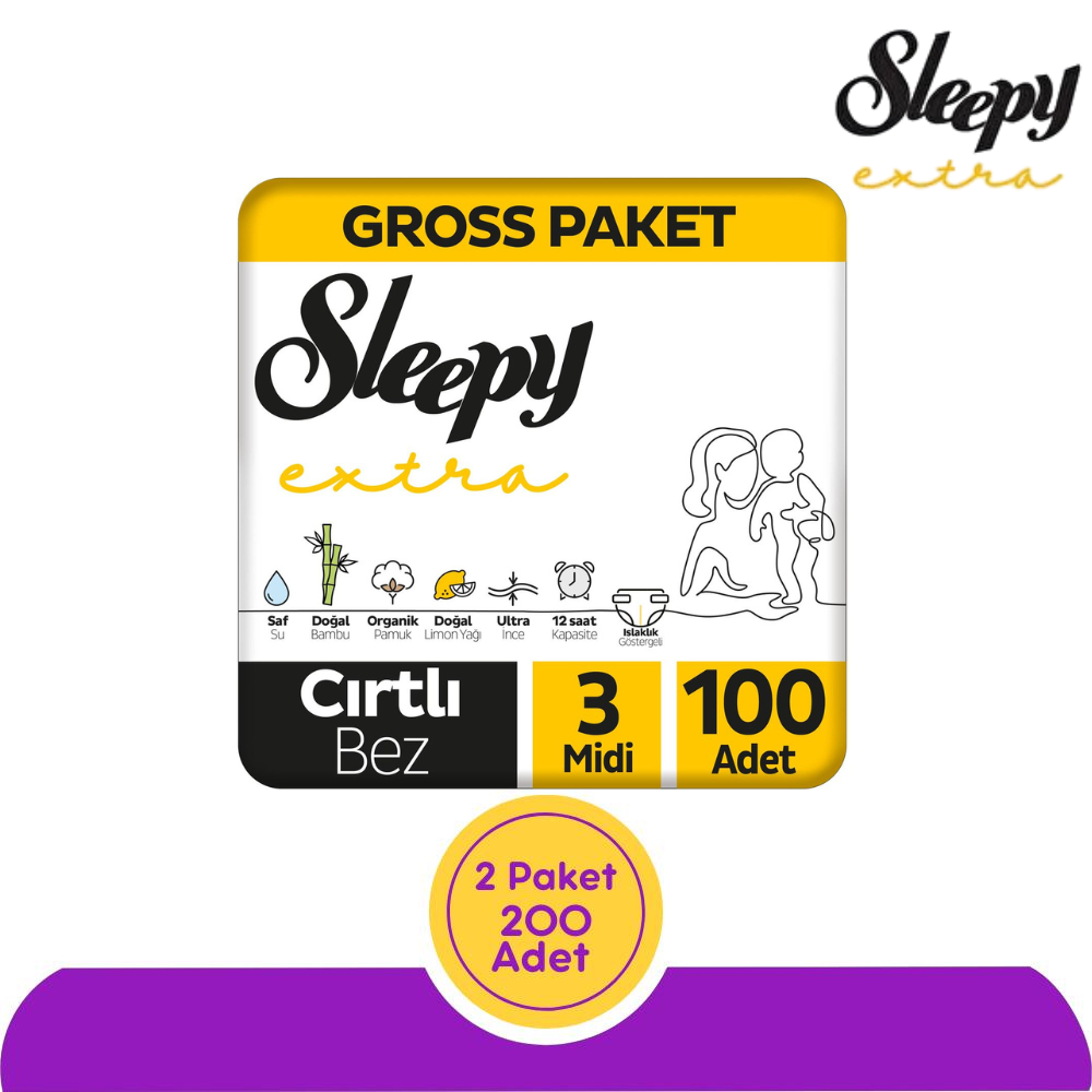 Sleepy Extra Bebek Bezi 3 Numara 100'lü (200 Adet)