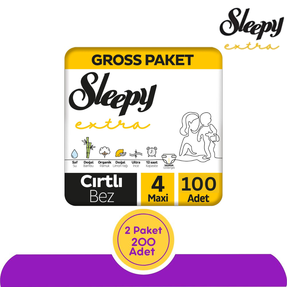 Sleepy Extra Bebek Bezi 4 Numara 100'lü (200 Adet)