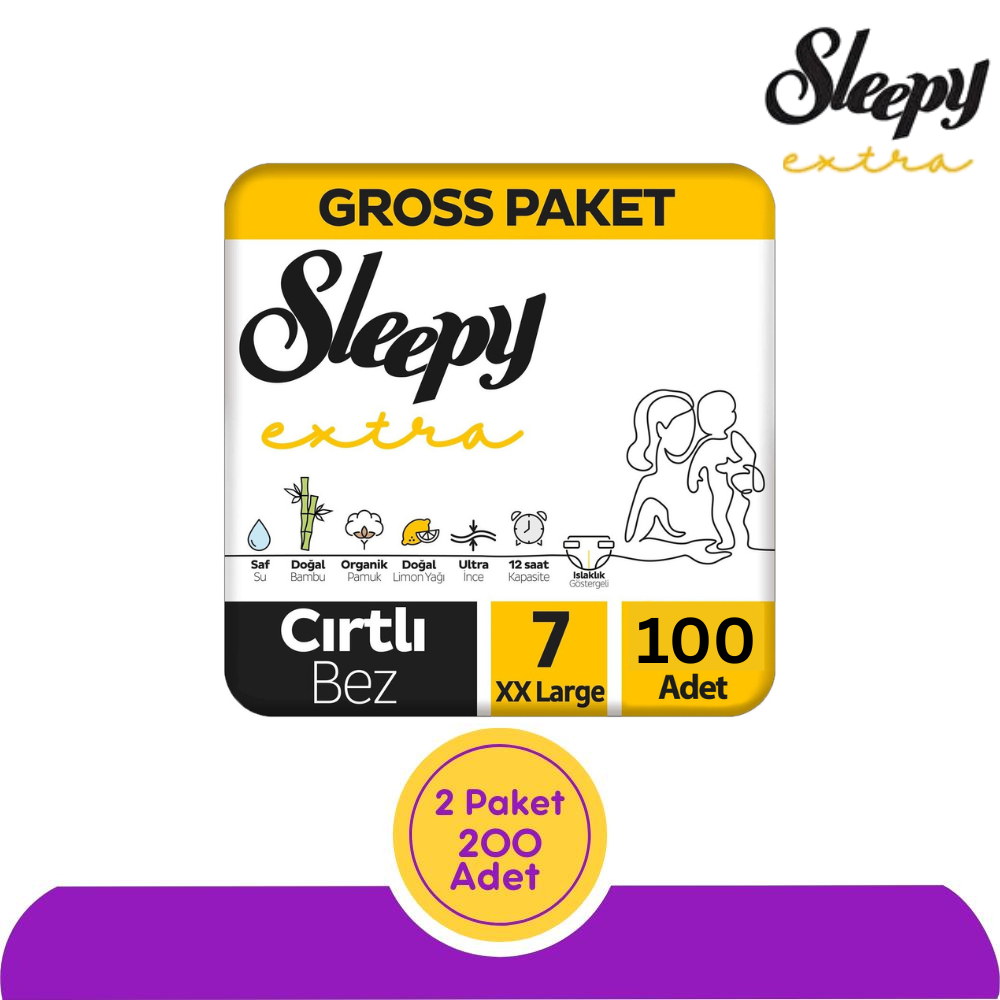 Sleepy Extra Bebek Bezi 7 Numara 100'lü (200 Adet)