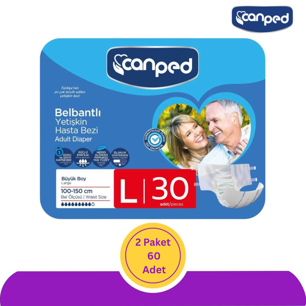Canped Belbantlı Hasta Bezi Büyük (L) 60 Adet (2x30)