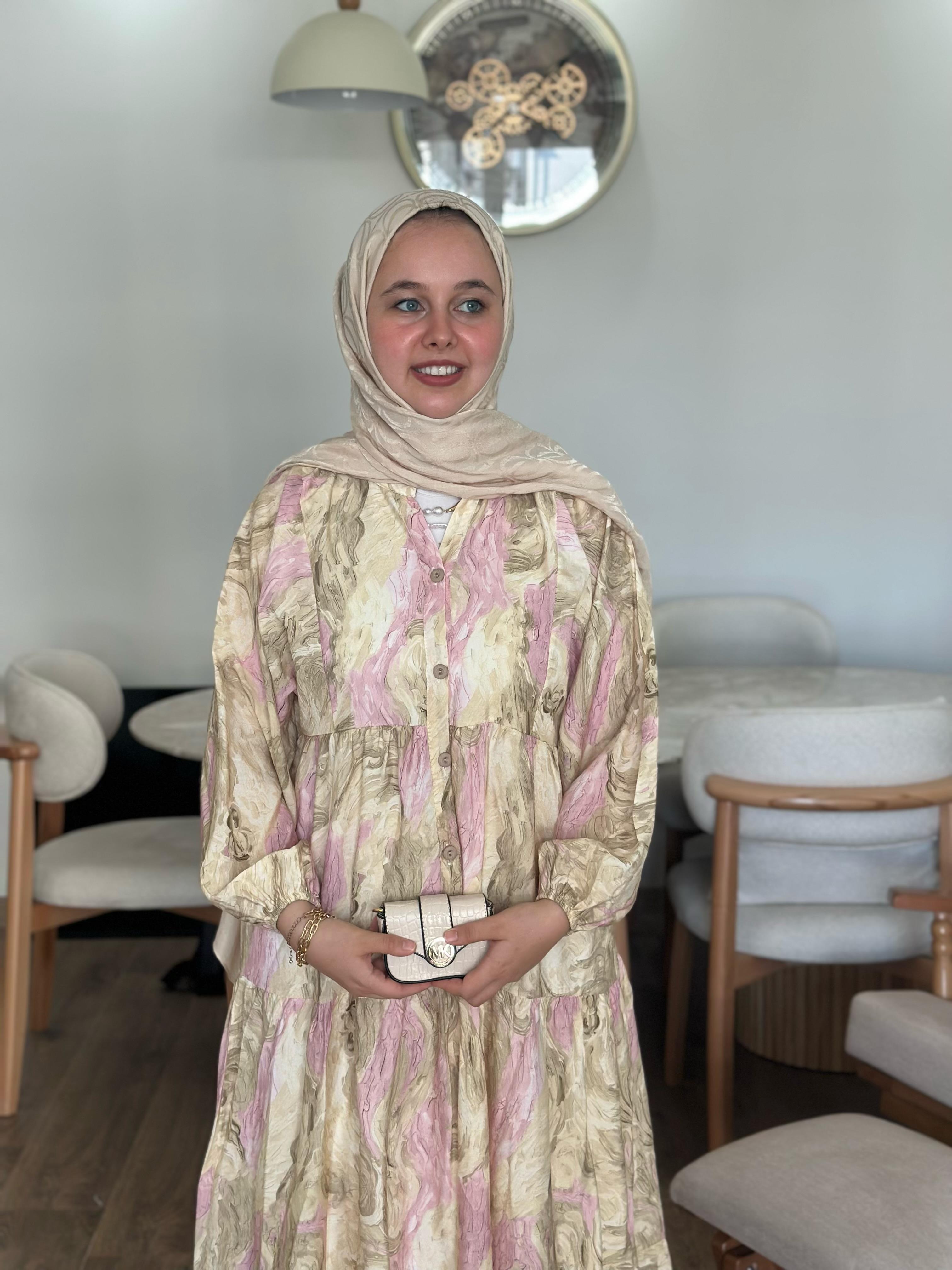 Batiko  Mango Vual Elbise Pembe