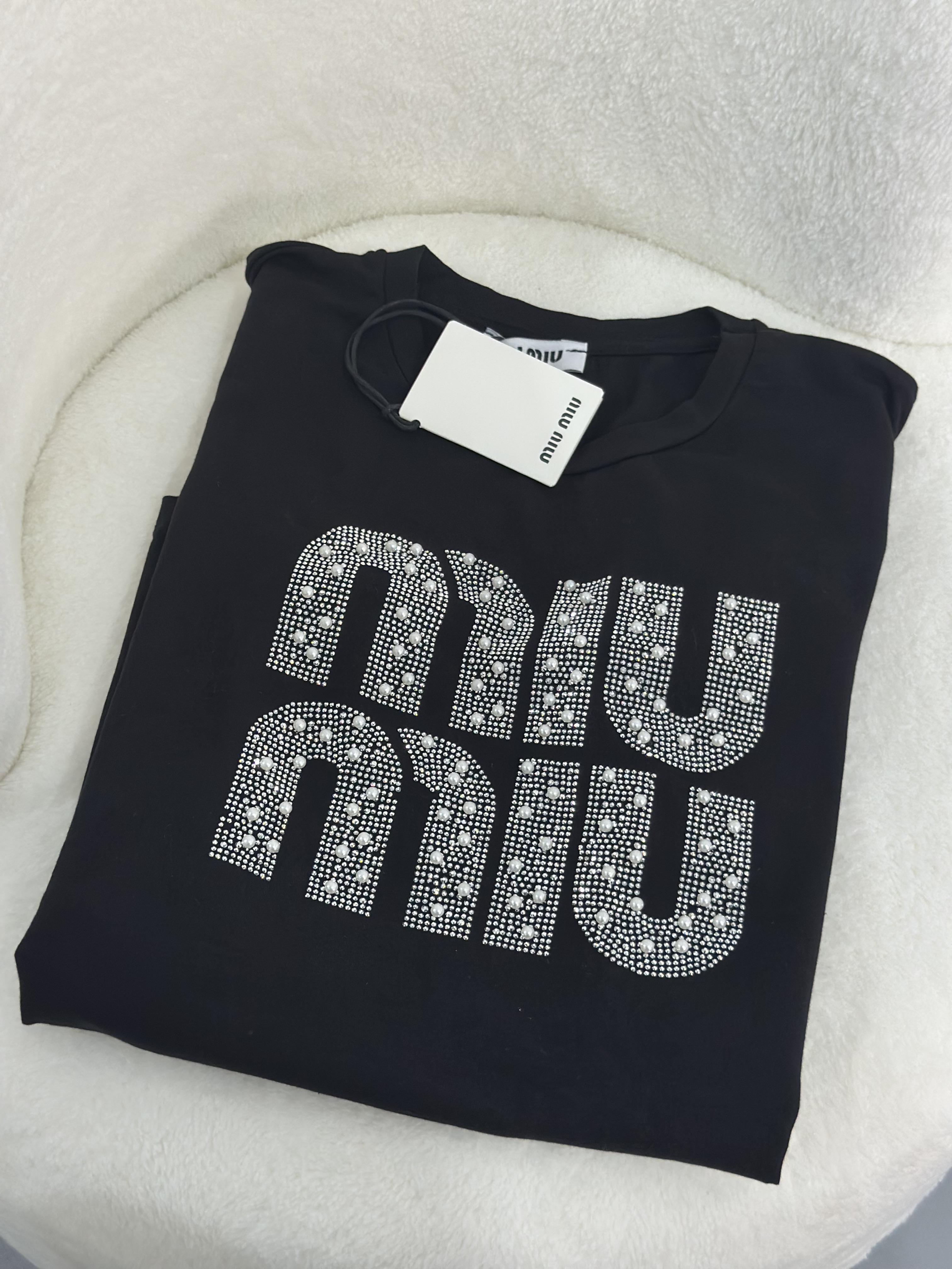 1 ALANA 1 BEDAVA miu taşlı  Tshirt - siyah