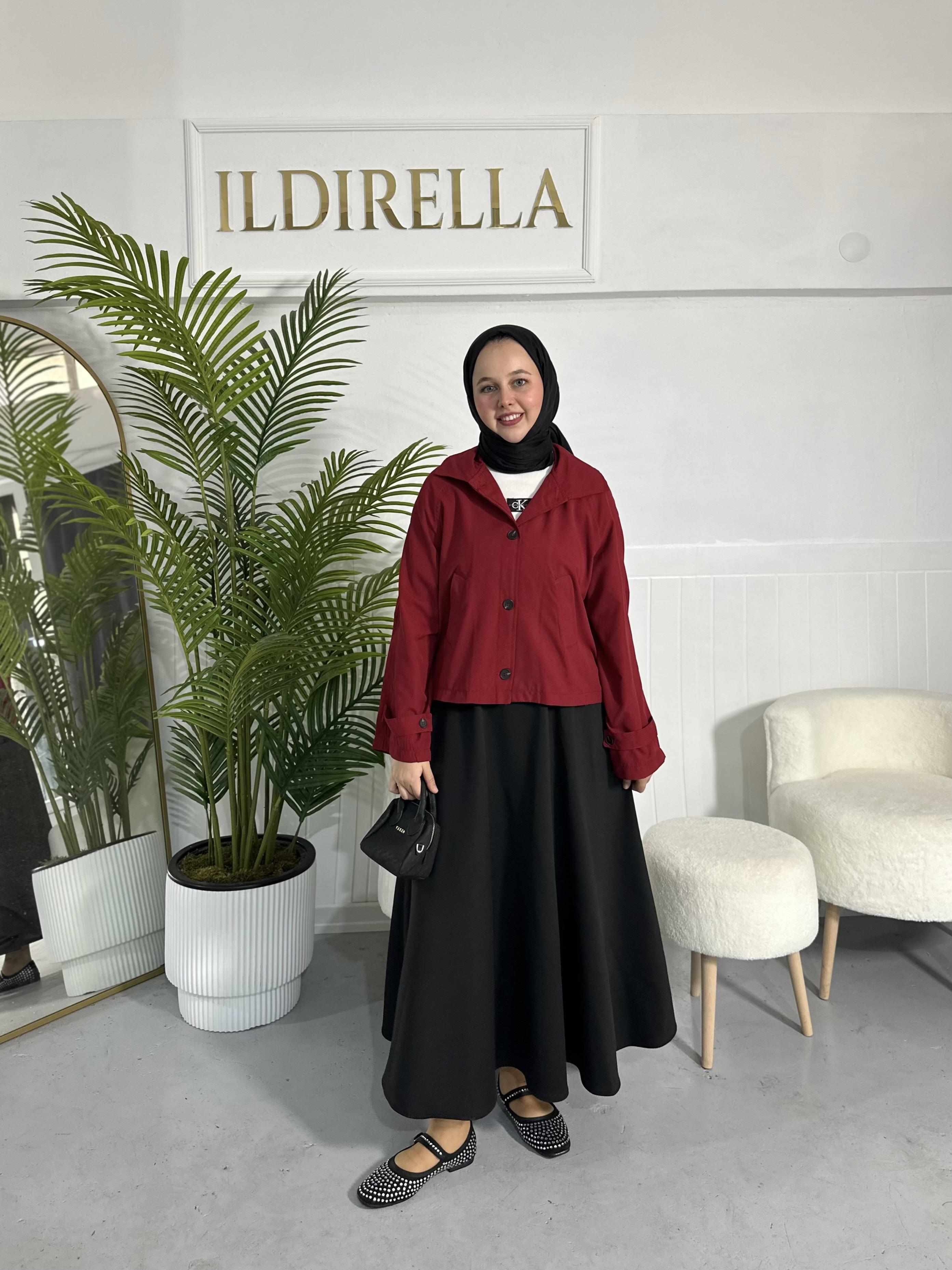 Premium Kısa Trençkot - Bordo