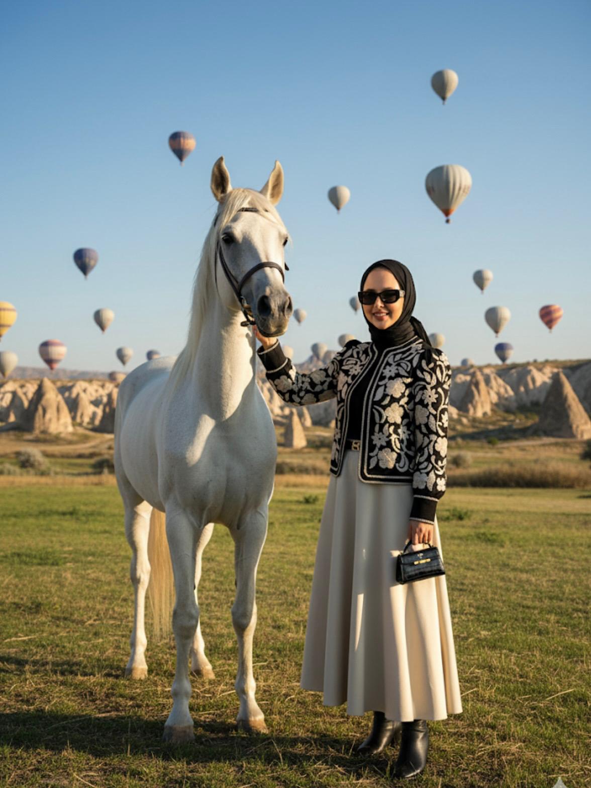 Siyah - Camel Nakışlı Premium Ceket