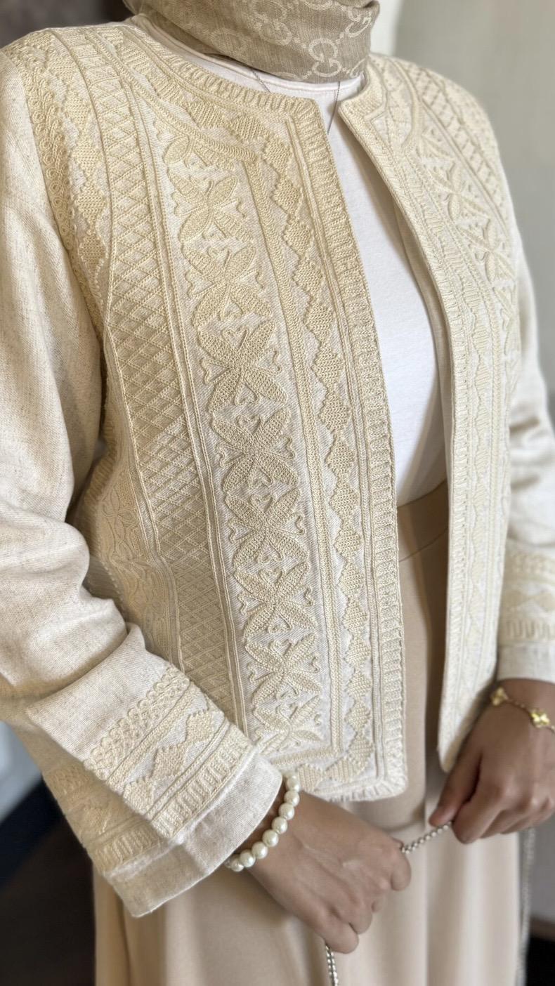 Nakışlı Premium Ceket - Krem