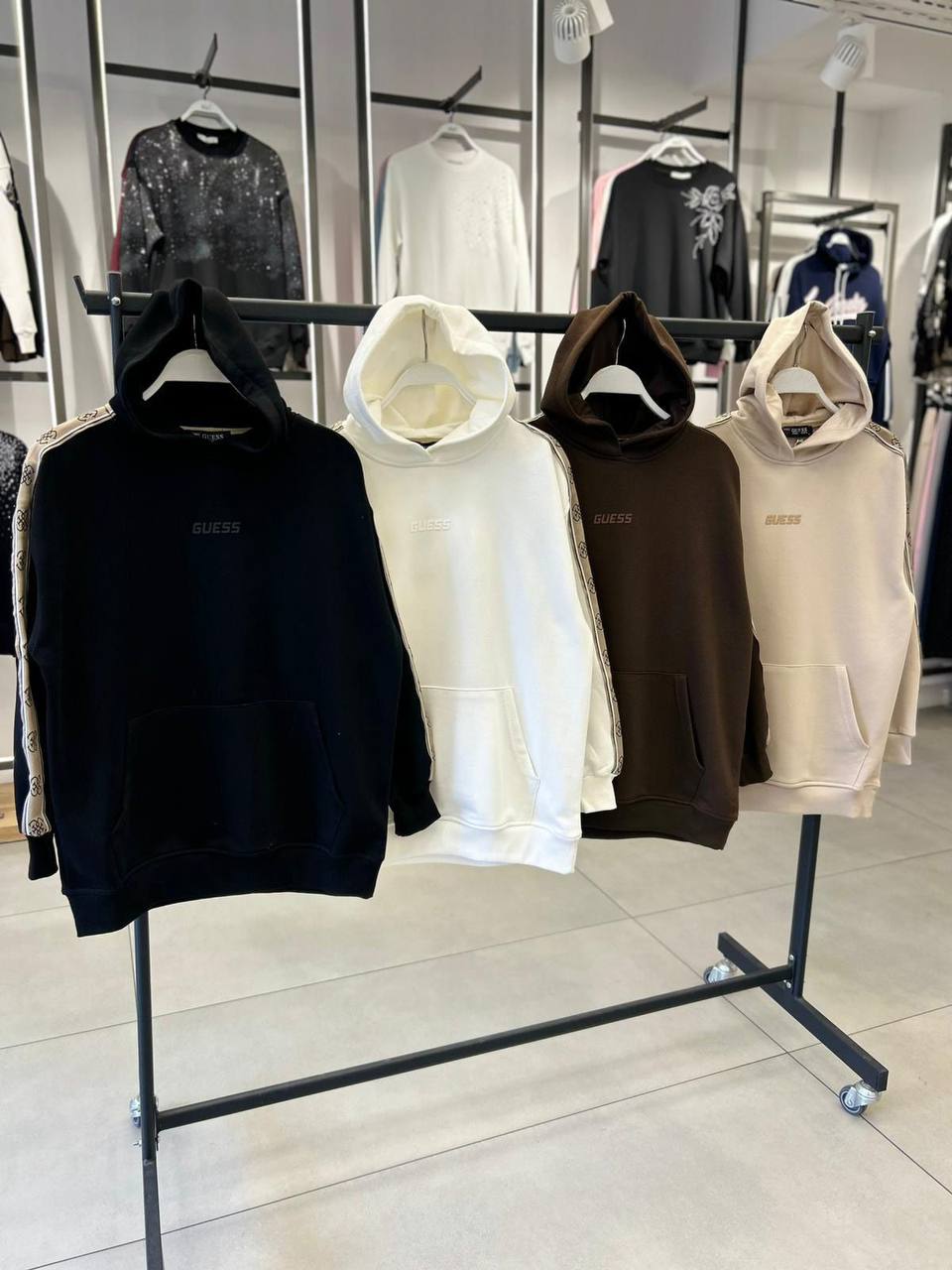 Kapşonlu Şeritli Sweat - Kahve