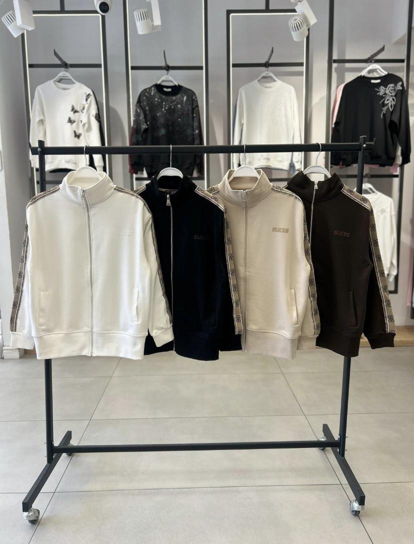 Şeritli Fermuarlı Hırka - Bej