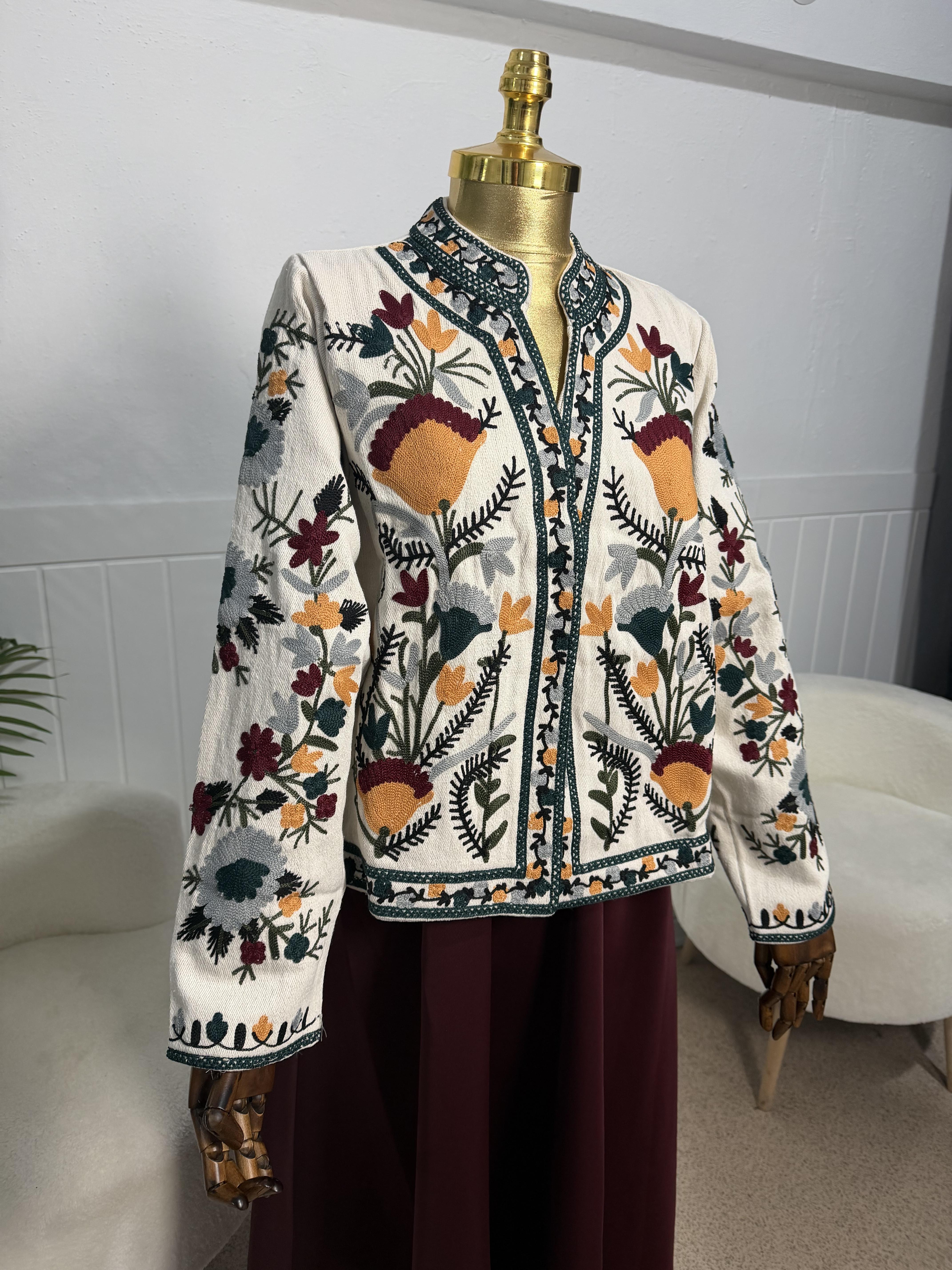 Nakışlı Premium Ceket - Bordo / Beyaz