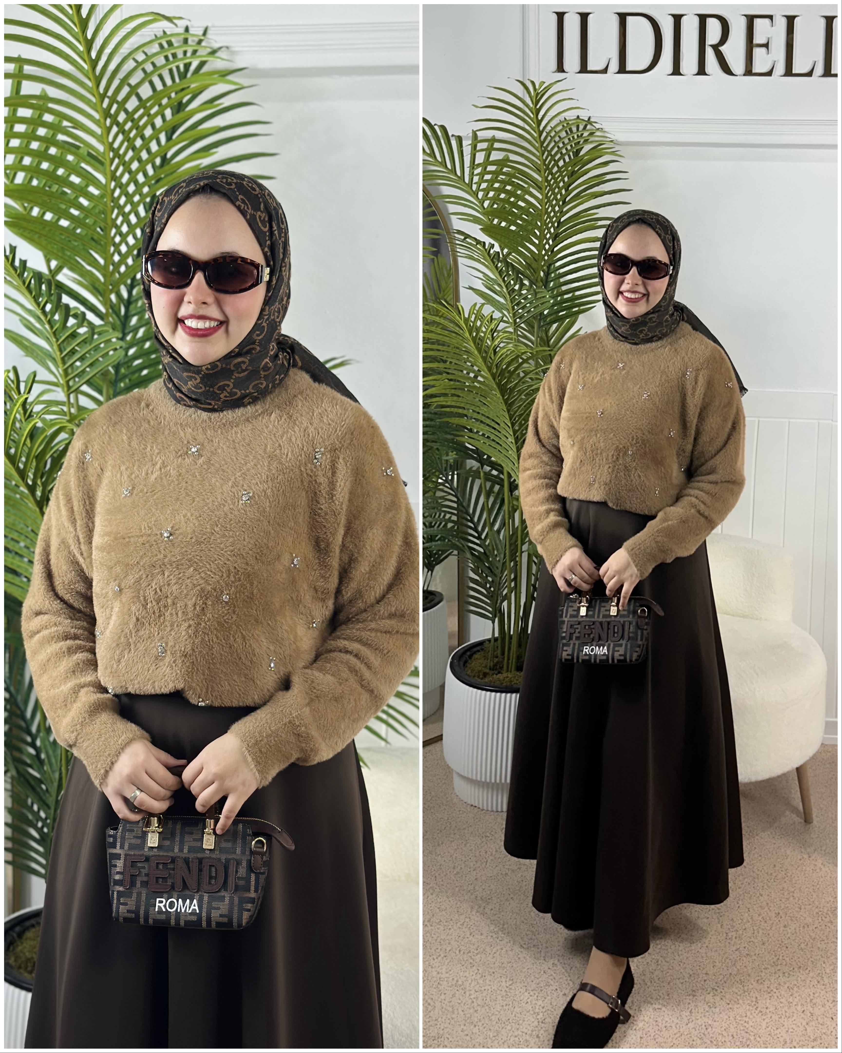 Angora Luxury Taşlı Kazak - Camel