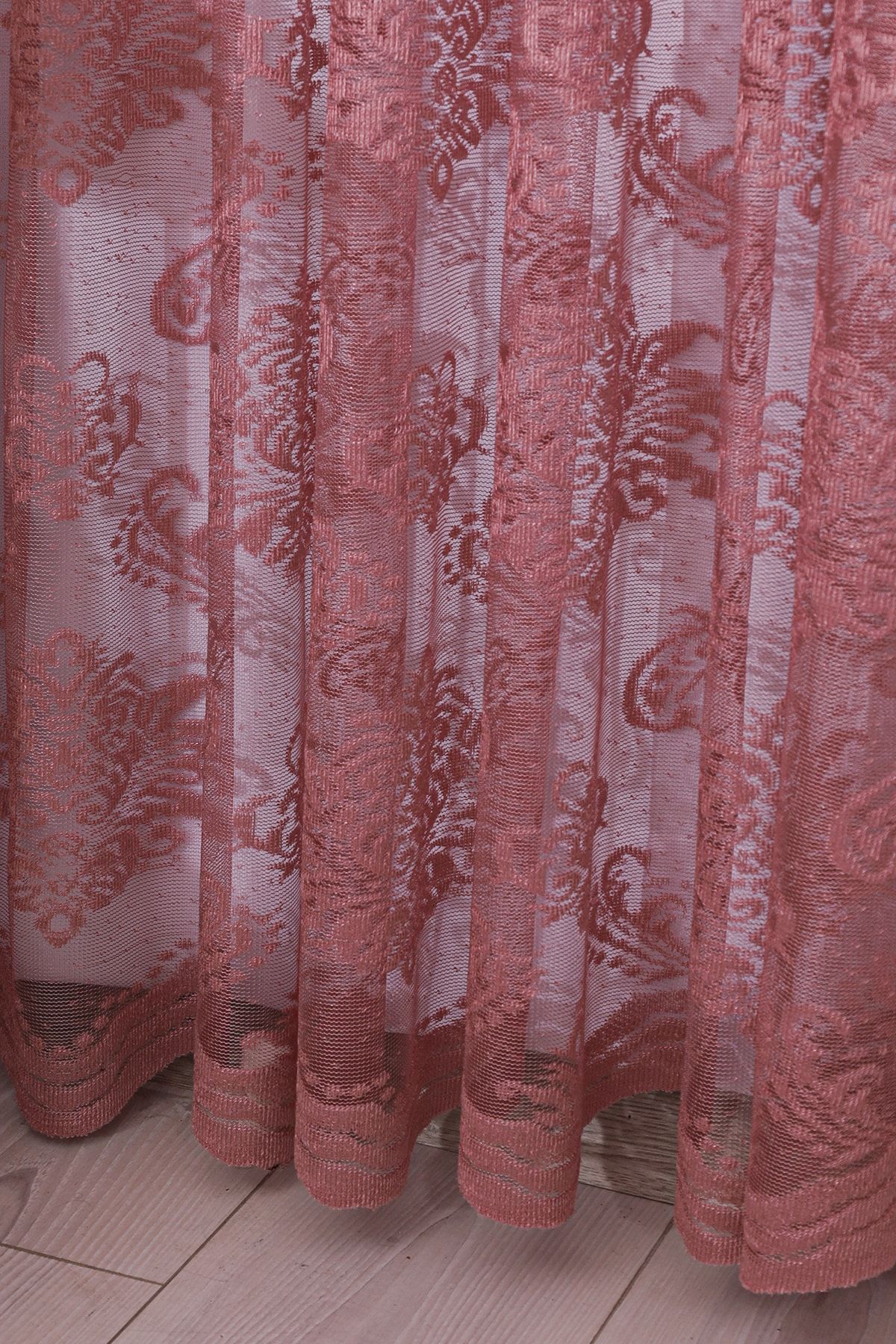 ÖRME TÜL PERDE - PEMBE DAMAKS DESEN