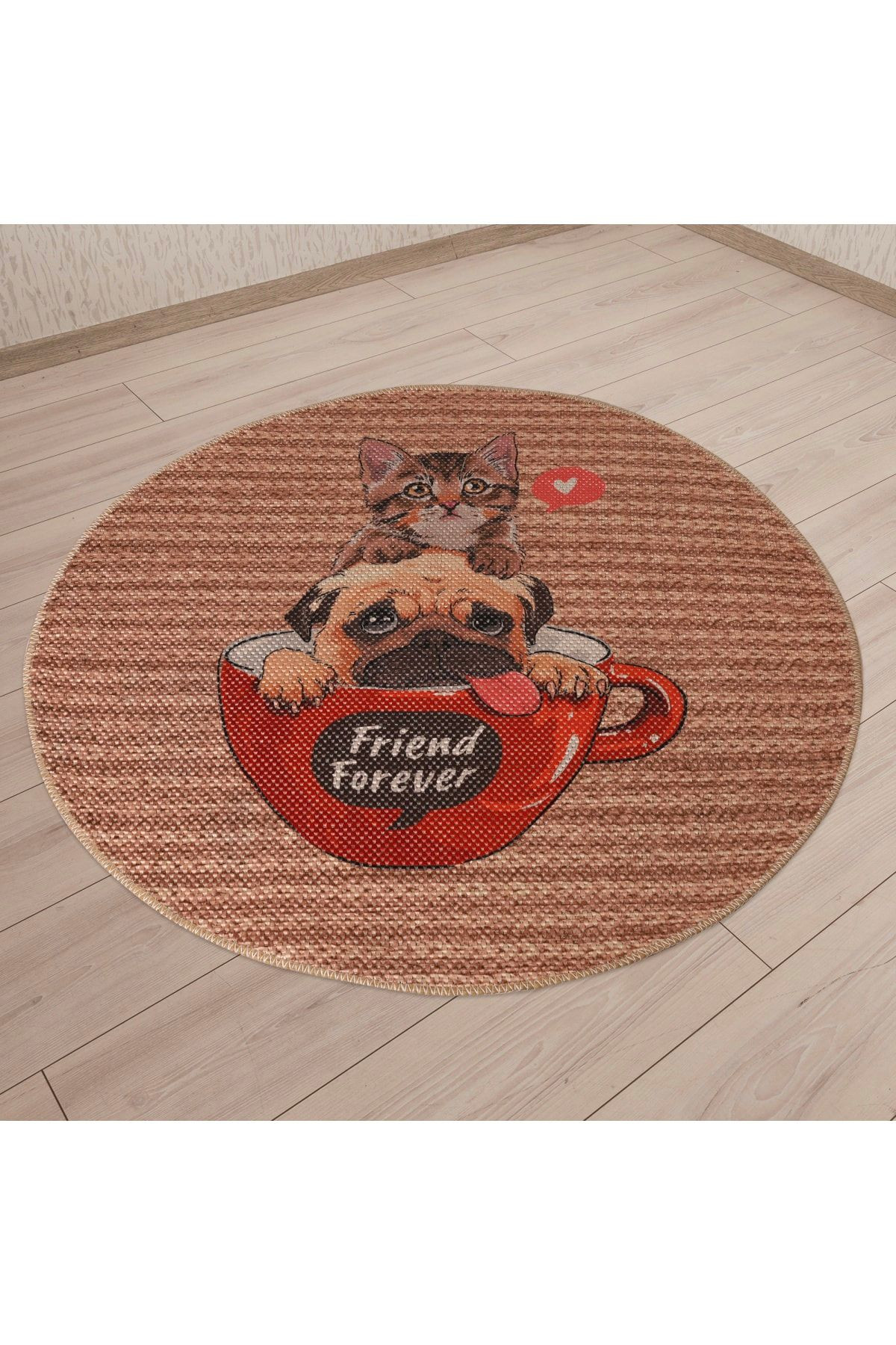 KEDi KÖPEK DESENLİ YUVARLAK JÜT KİLİM HALI