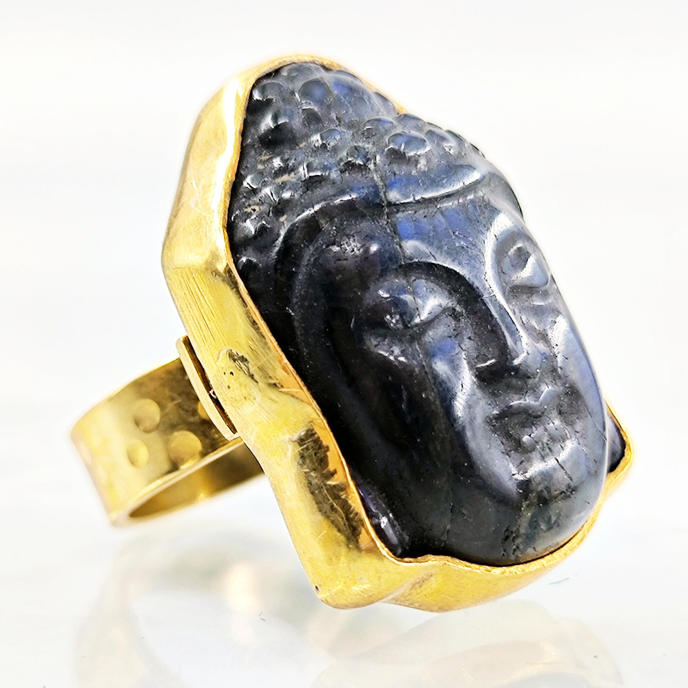 LABRADORİT RÖLYEF BUDDHA BİLGELİK YÜZÜK