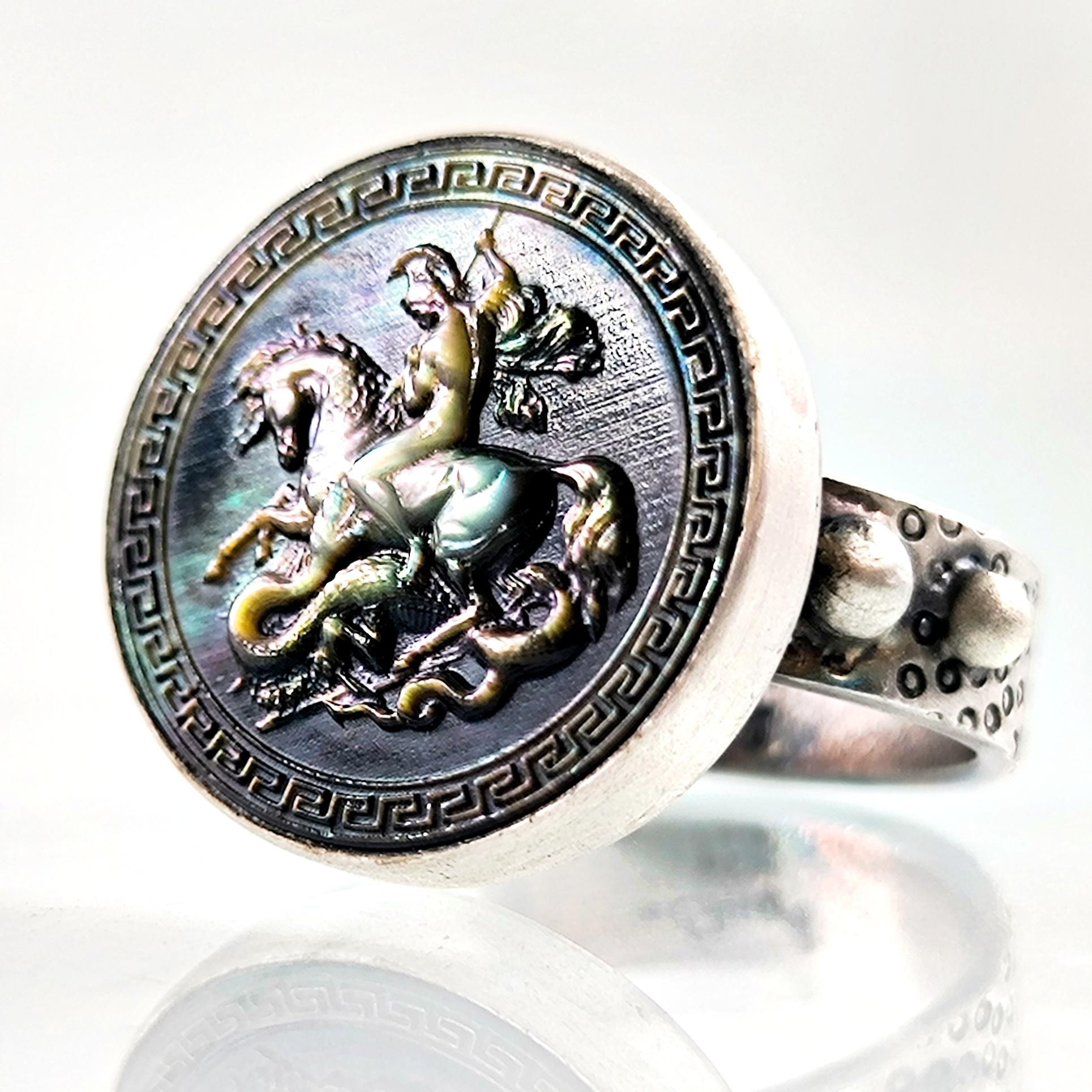 EJDERHAYA KARŞI AZİZ ST. GEORGE SEDEF YÜZÜK