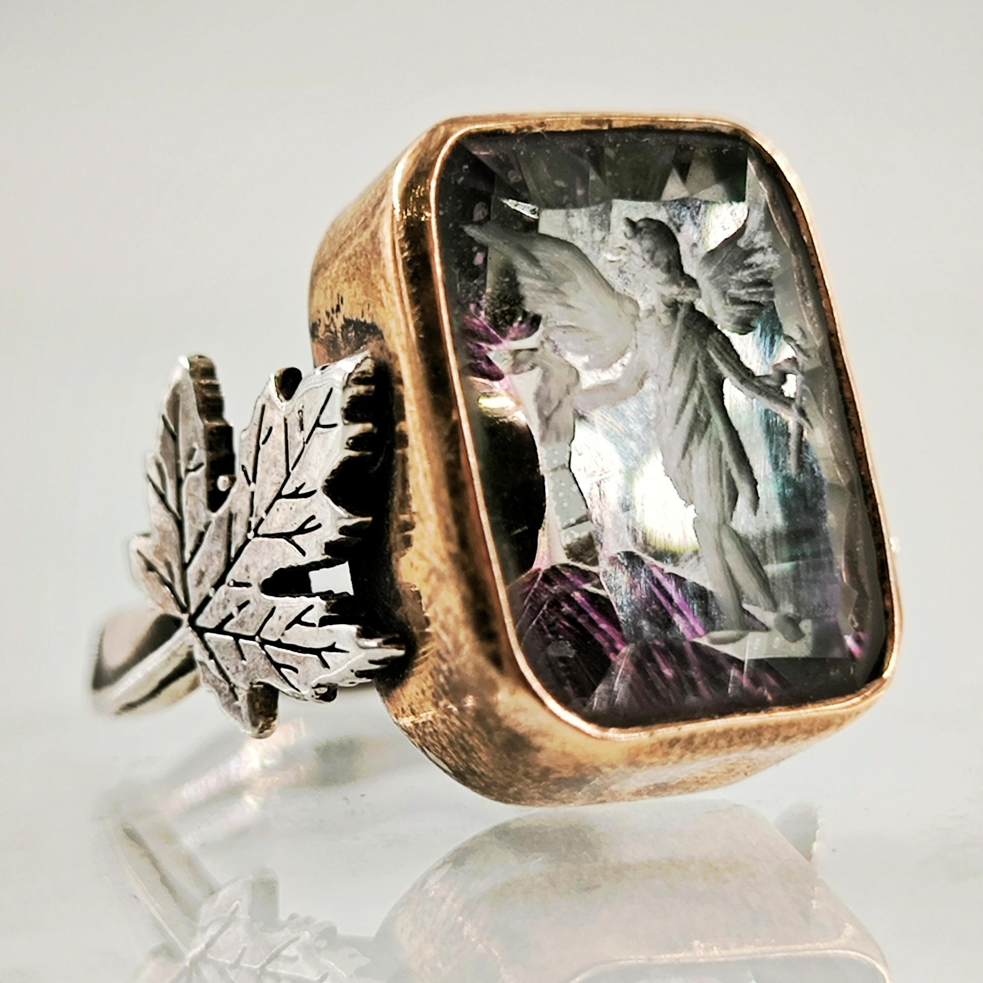 MİSTİK TOPAZ ÜZERİ ROMA TANRIÇA İNTAGLİO YÜZÜK