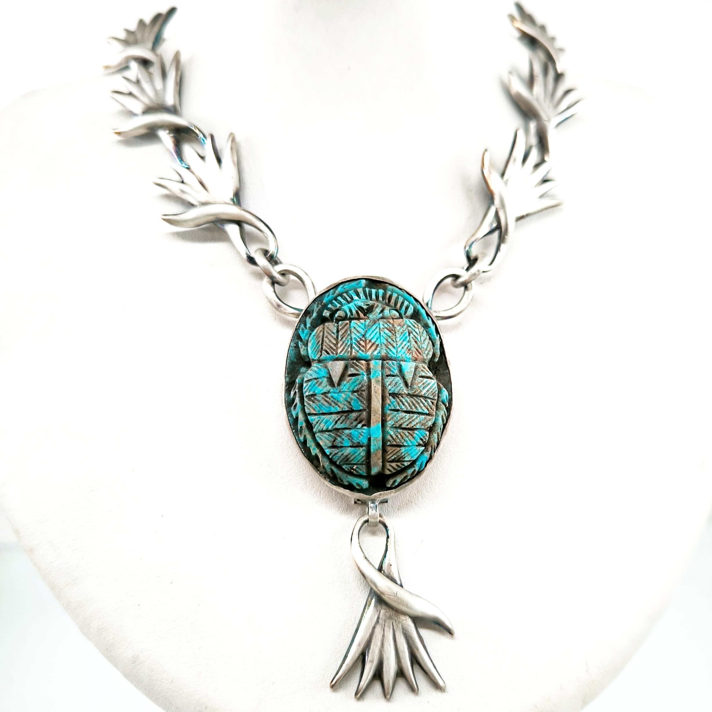 PAPİRÜS ZİNCİRLİ TURKUAZ SCARAB BOK BÖCEĞİ FİRUZE GERDANLIK