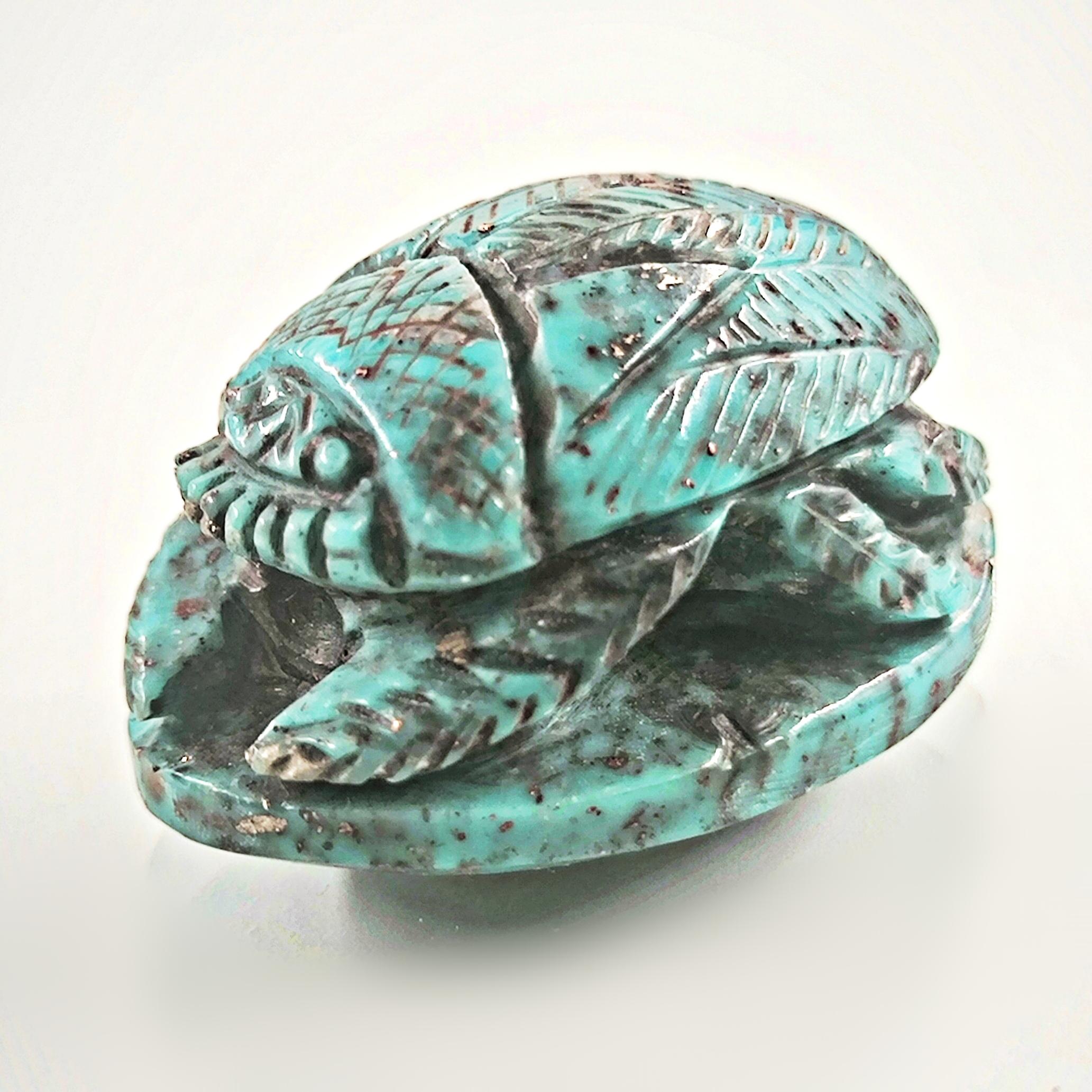 DOĞAL TAŞ - FİRUZE ANTİK MISIR SCARAB BOK BÖCEĞİ OYMA