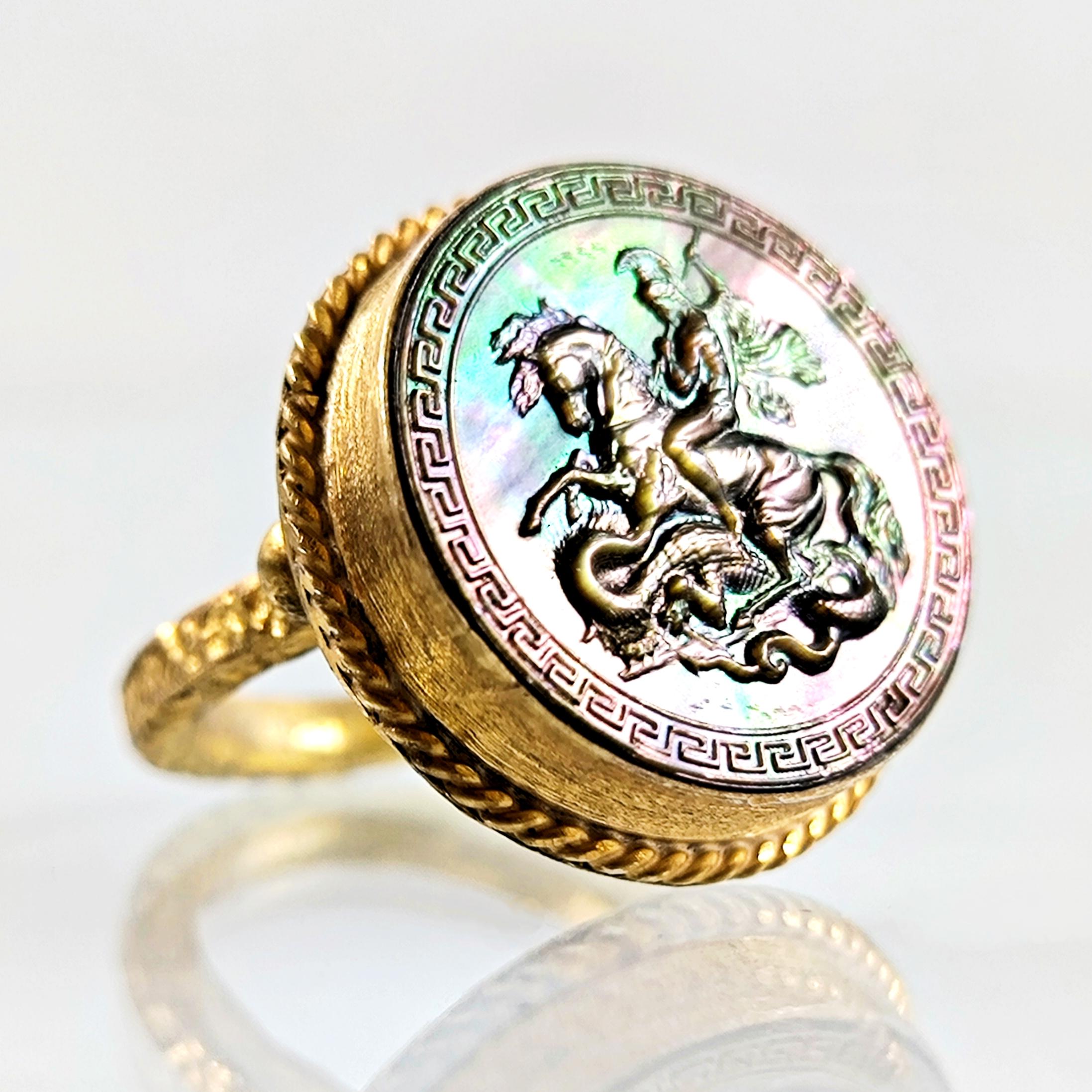 EFSANENİN IŞIĞI ST. GEORGE SEDEF OYMA İNTAGLİO YÜZÜK