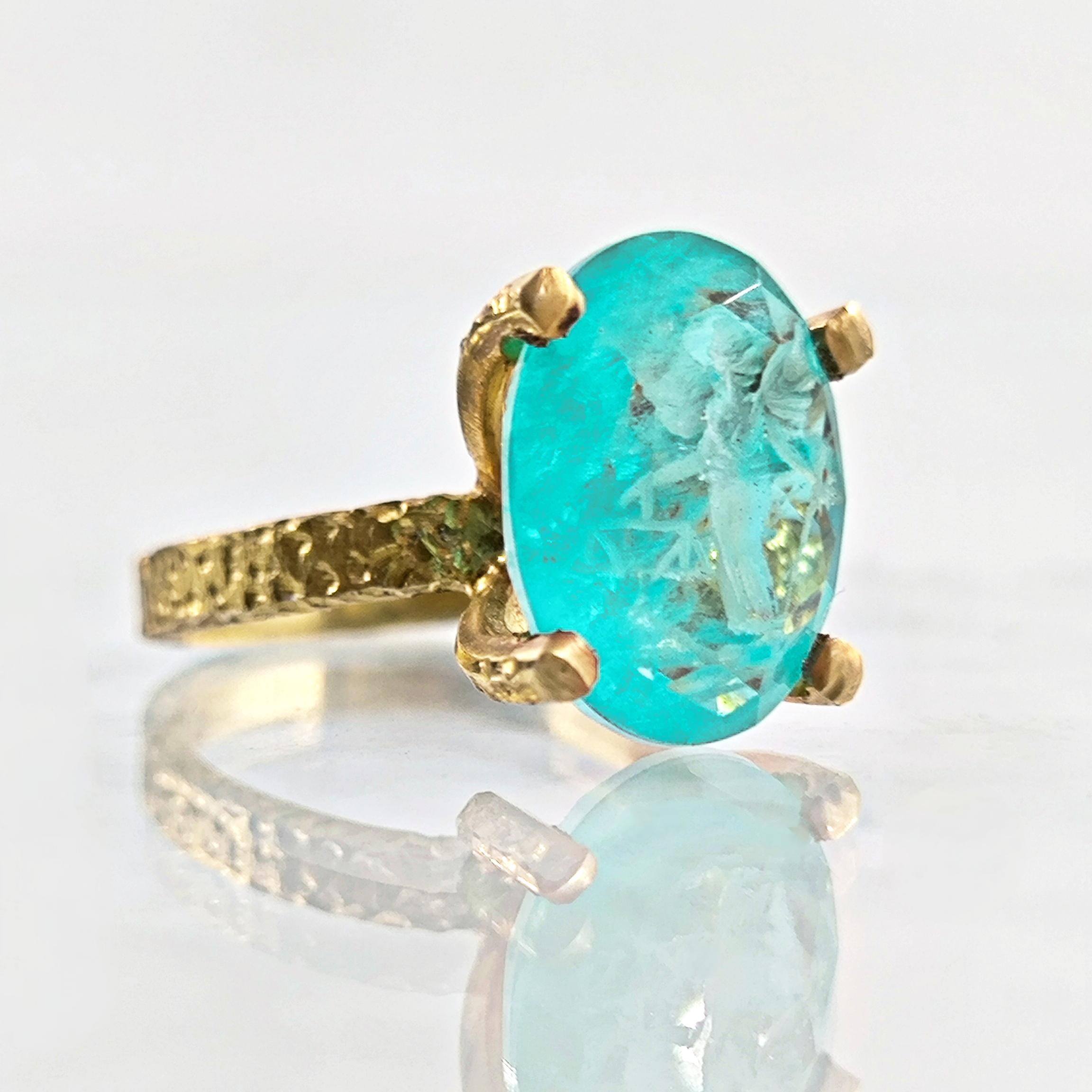 PARAİBA ÜZERİ KANATLI TANRIÇA İNTAGLİO YÜZÜK