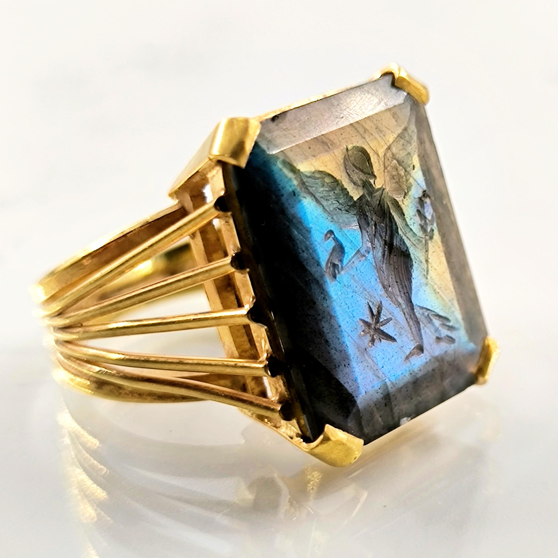 GÖKSEL KORUYUCU LABRADORİT İNTAGLİO YÜZÜK