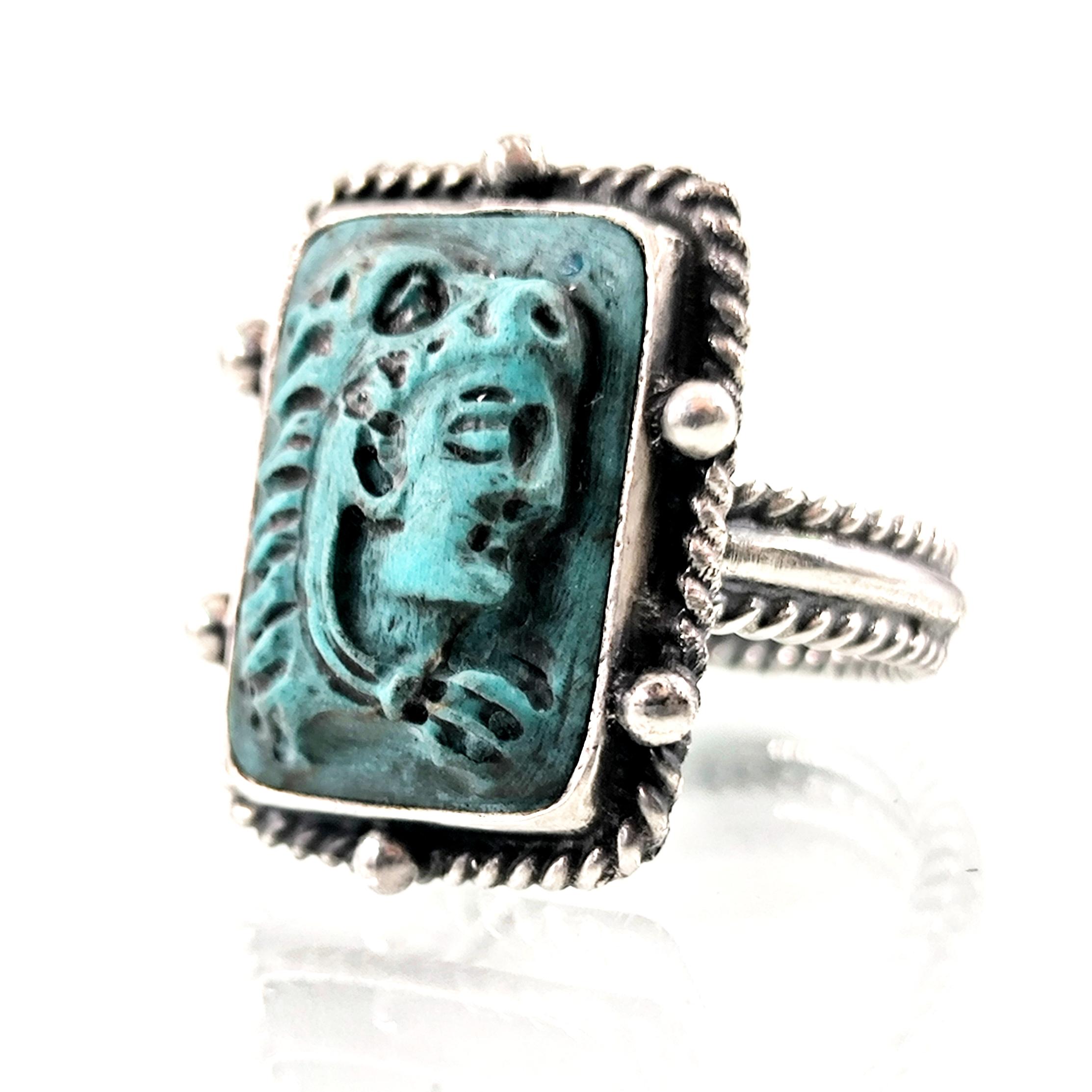 BÜYÜK İSKENDER FİRUZE KABARTMALI ANTİK GREK STİL YÜZÜK