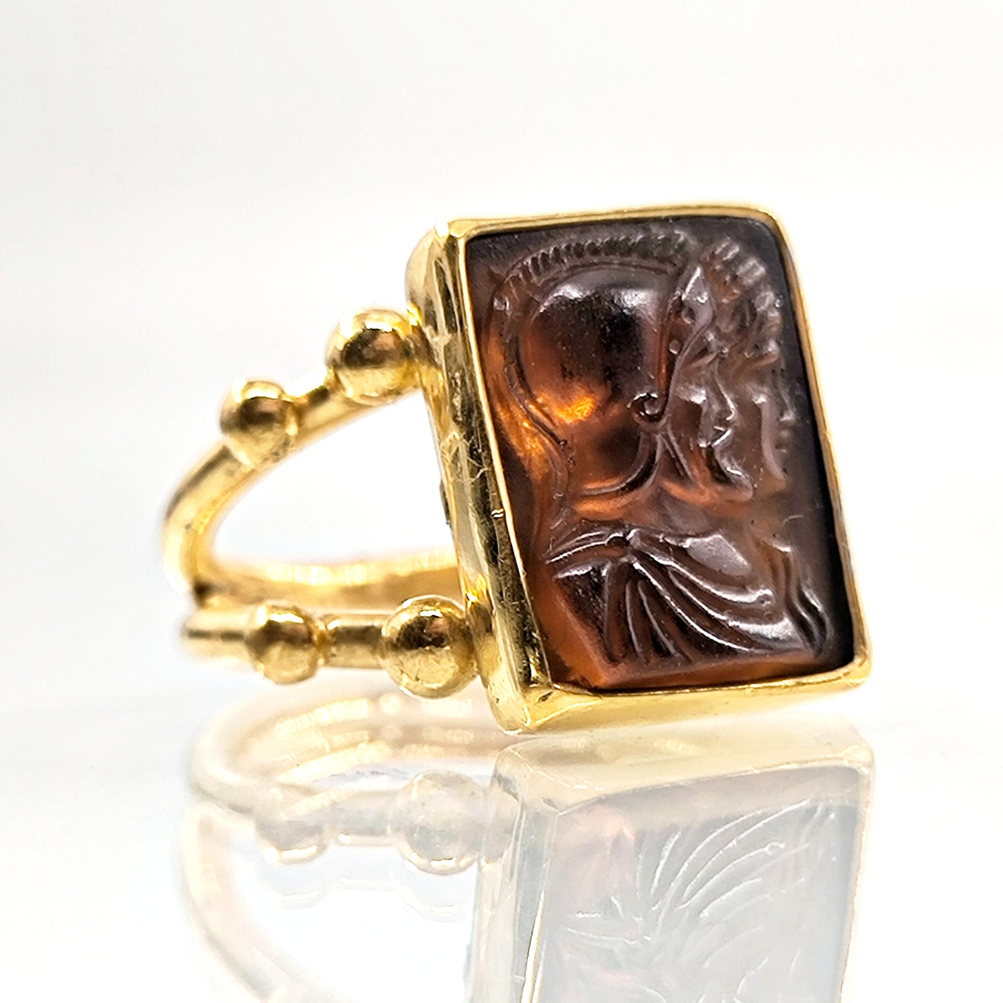 ANTİK MARS & VENÜS KABARTMALI TURUNCU CAM YÜZÜK