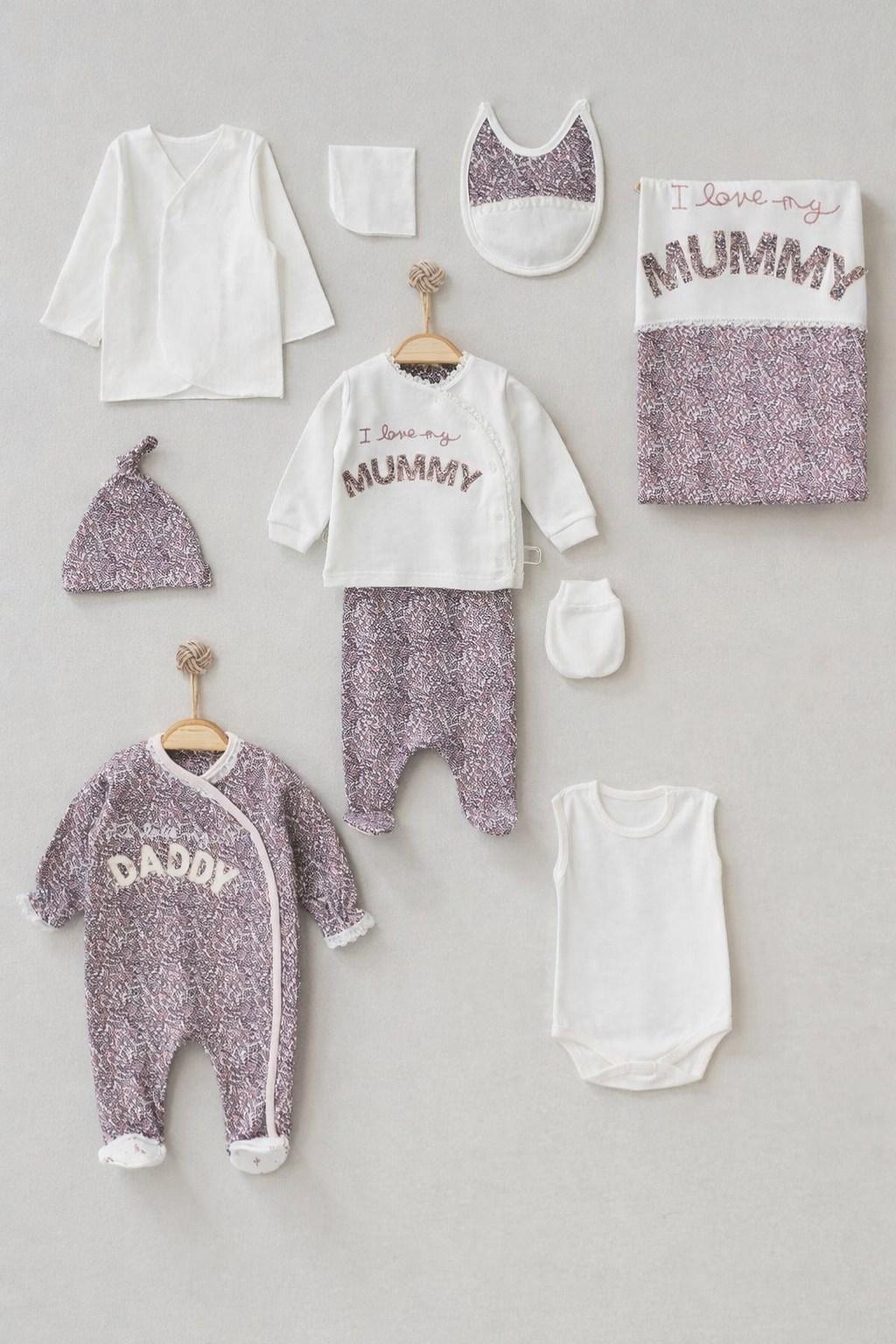 “I Love My Mummy & Daddy” 10 Parça Hastane Çıkış Seti – Yenidoğan