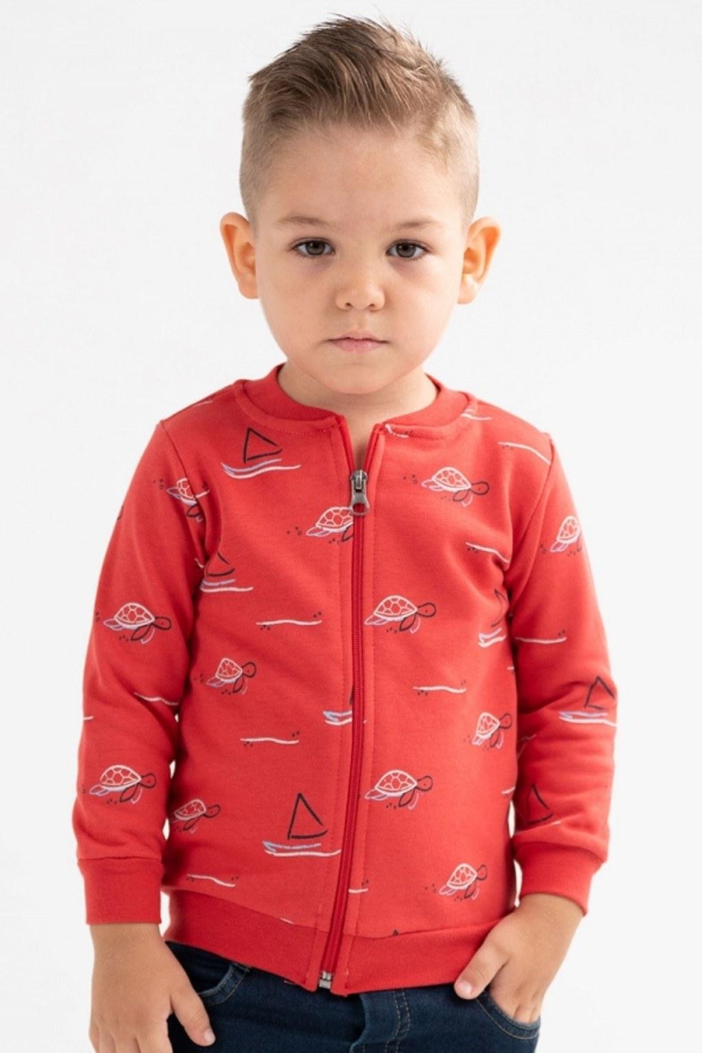 Erkek Çocuk 1-4 Yaş Fermuarlı Hırka Mercan