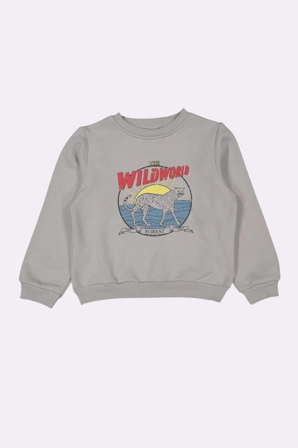 Erkek Çocuk 6-9 Yaş Wıldworld Baskılı Sweat Gri