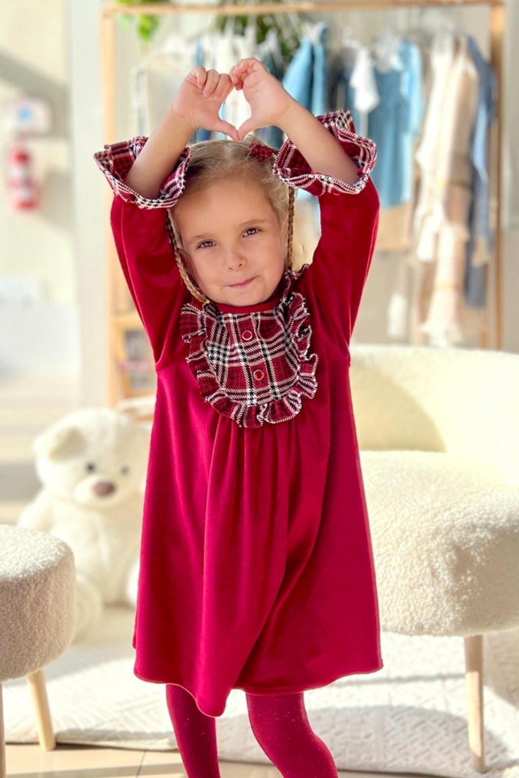 Kız Çocuk 5-8 Yaş Yaka Detaylı Kadife Elbise