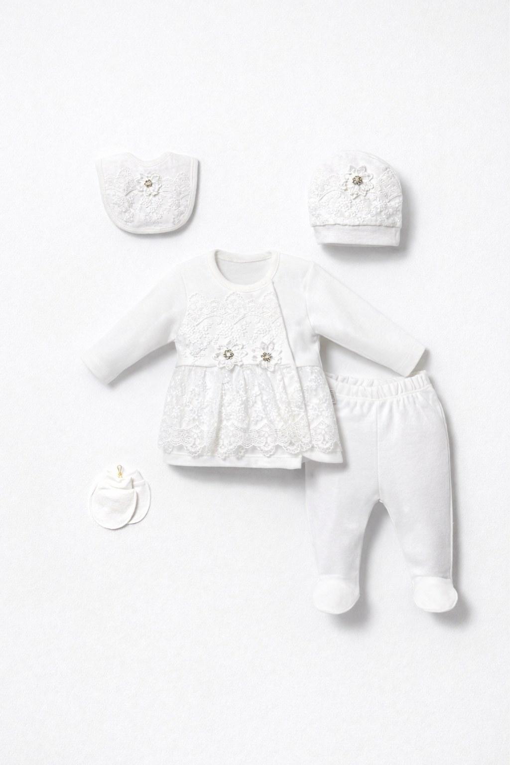 Kız Bebek Kutulu Dantelli 5'li Set Ekru