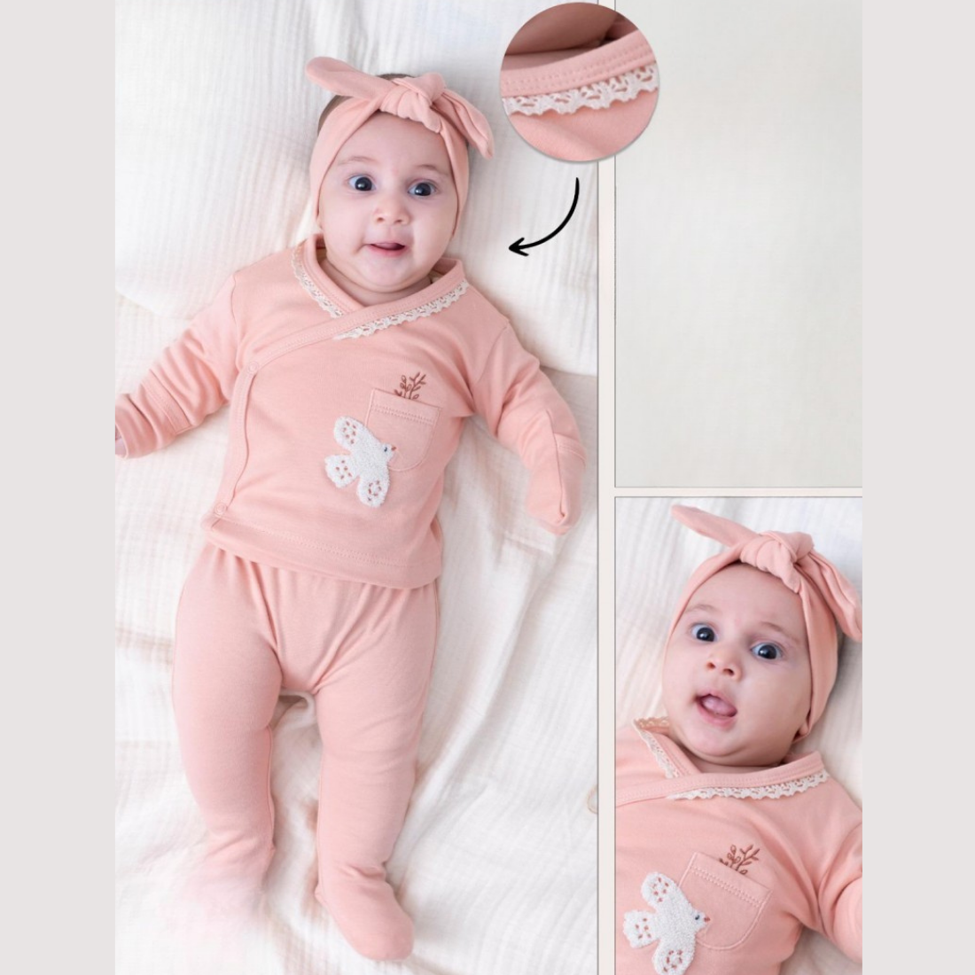 Kız Bebek Kendinden Eldivenli Bandanalı Alt Üst Takım