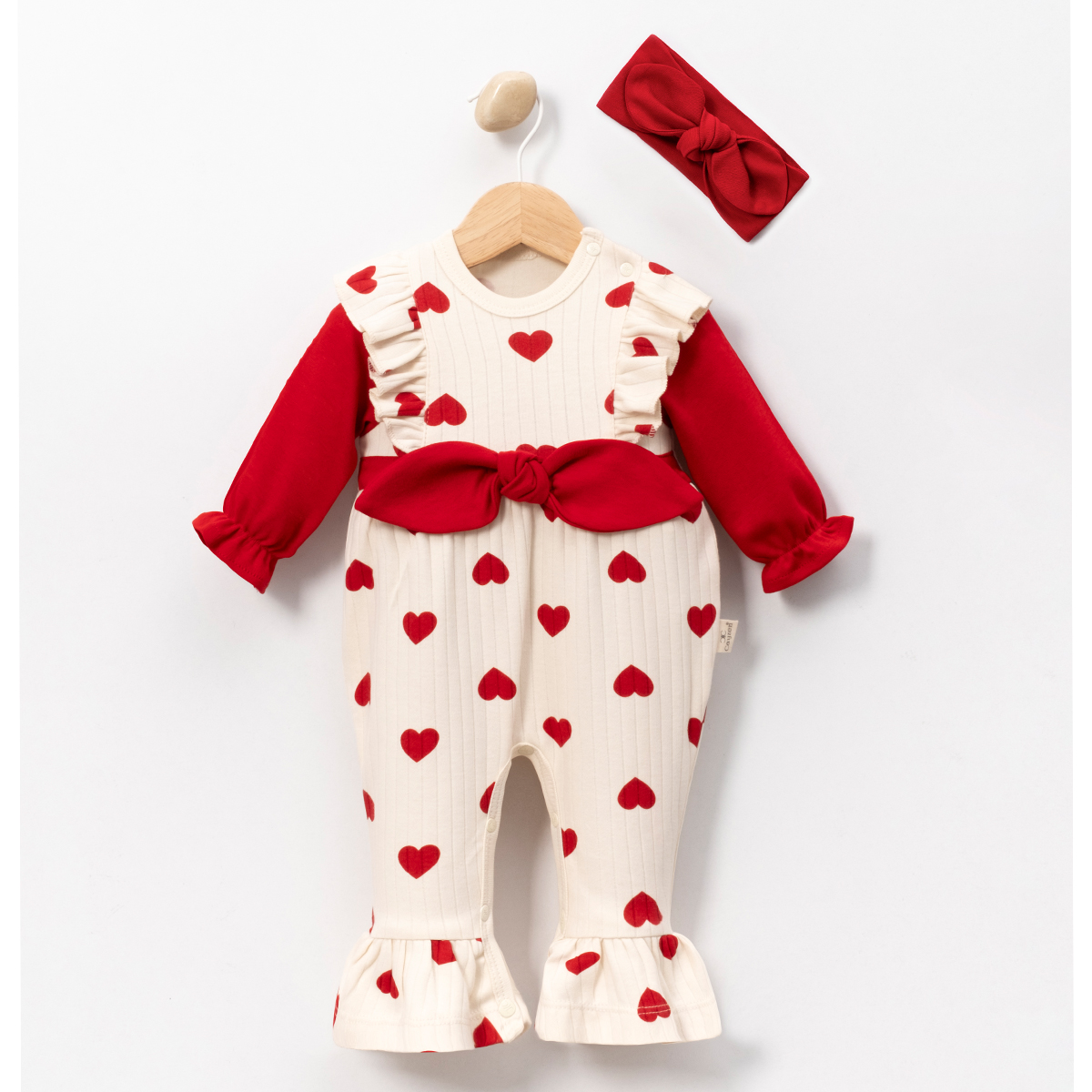 Kız Bebek Bandanalı Kalpli Tulum