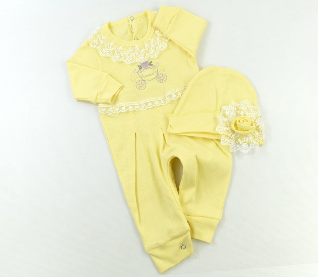 Kız Bebek Dantelli Balkabağı Desen Tulum Sarı