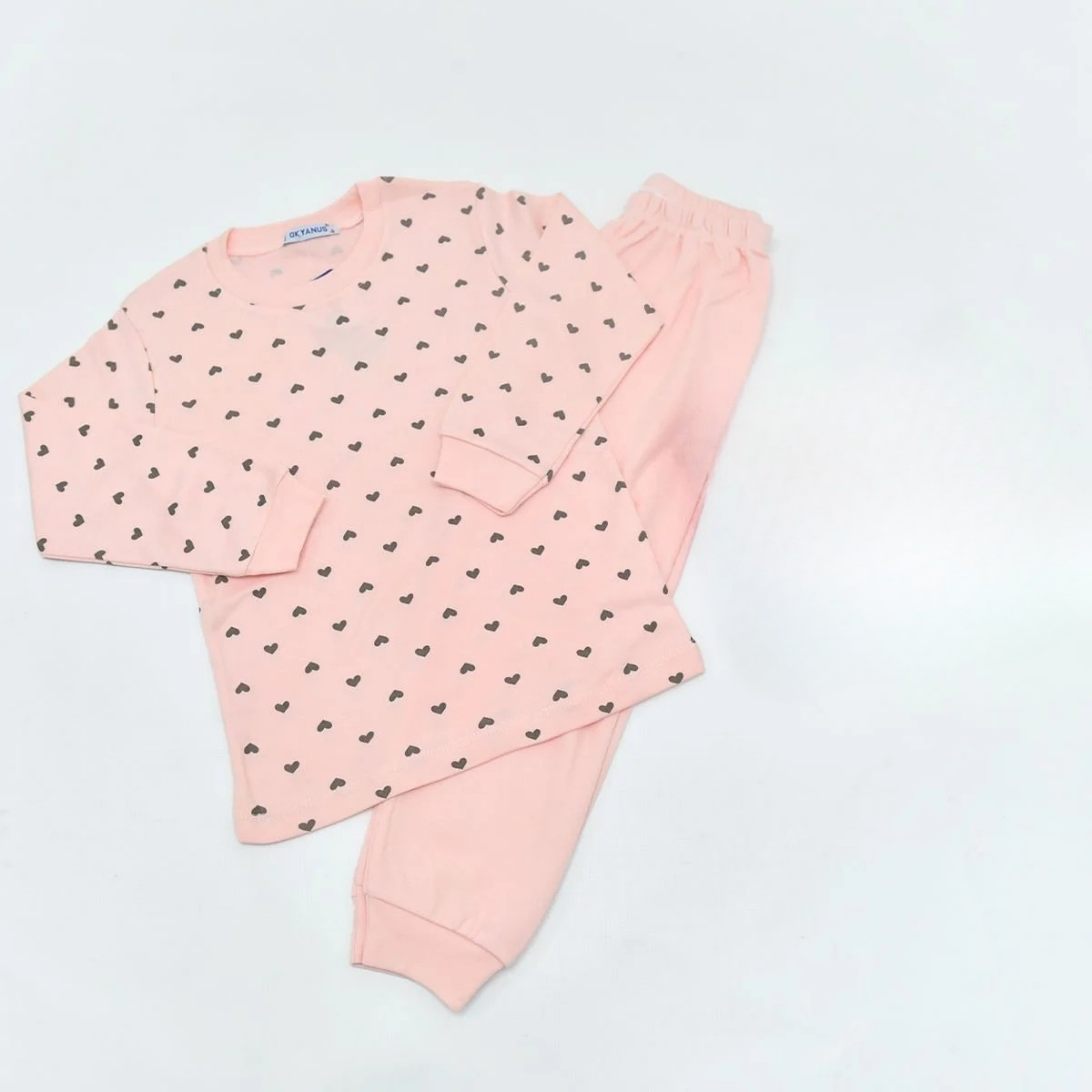 Kız Çocuk Kalp Desenli Pijama Takımı