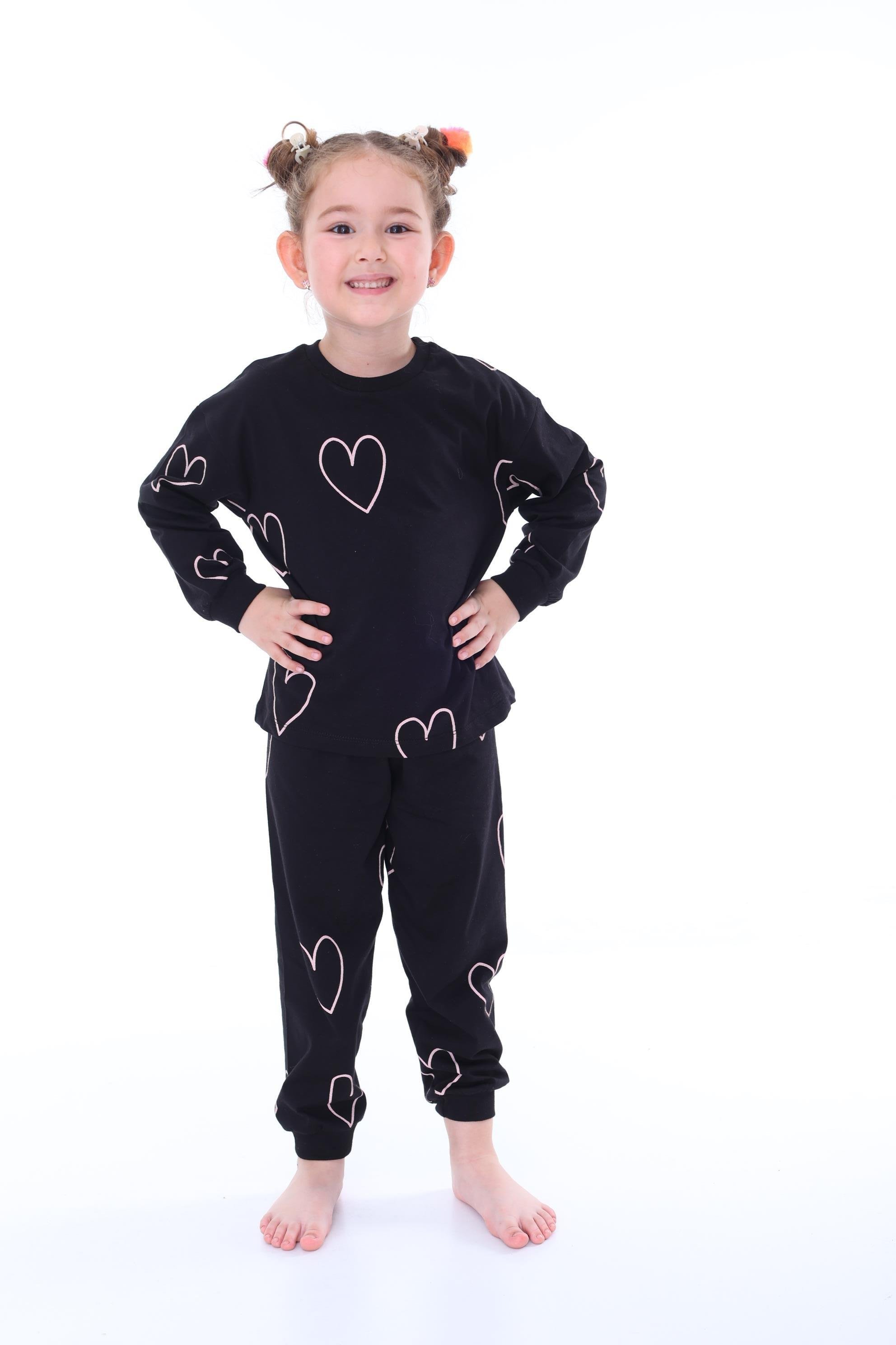 Kız Çocuk Kalp Desenli Pijama Takımı
