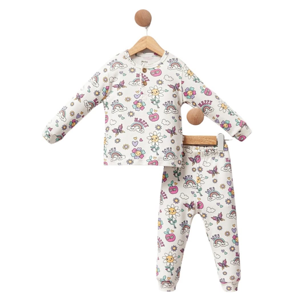 Kız Çocuk Gökkuşağı Desen Pijama Takımı