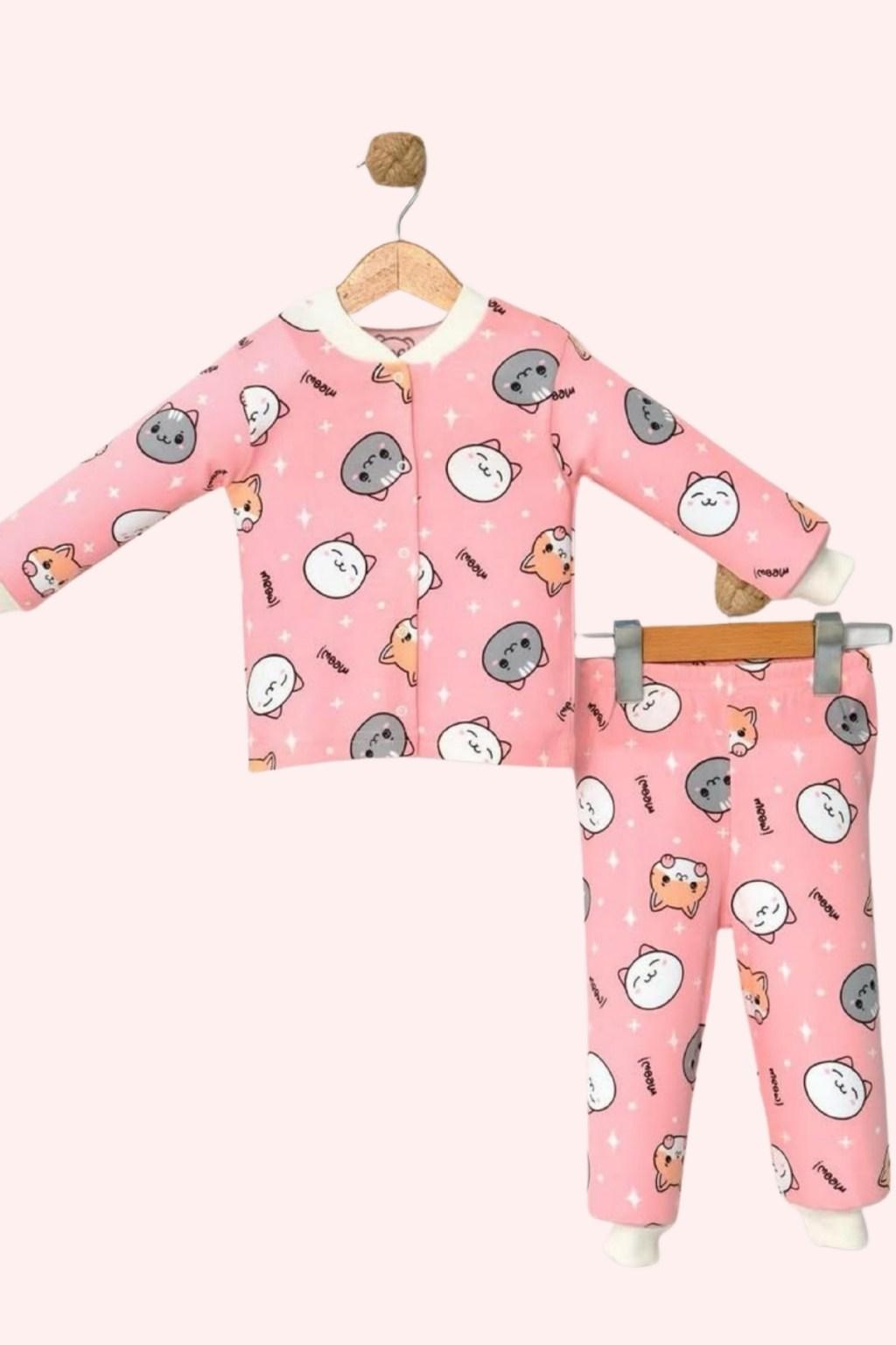 Kız Çocuk Pijama Takımı – Kedi Desenli 2’li Set (2-5 Yaş)