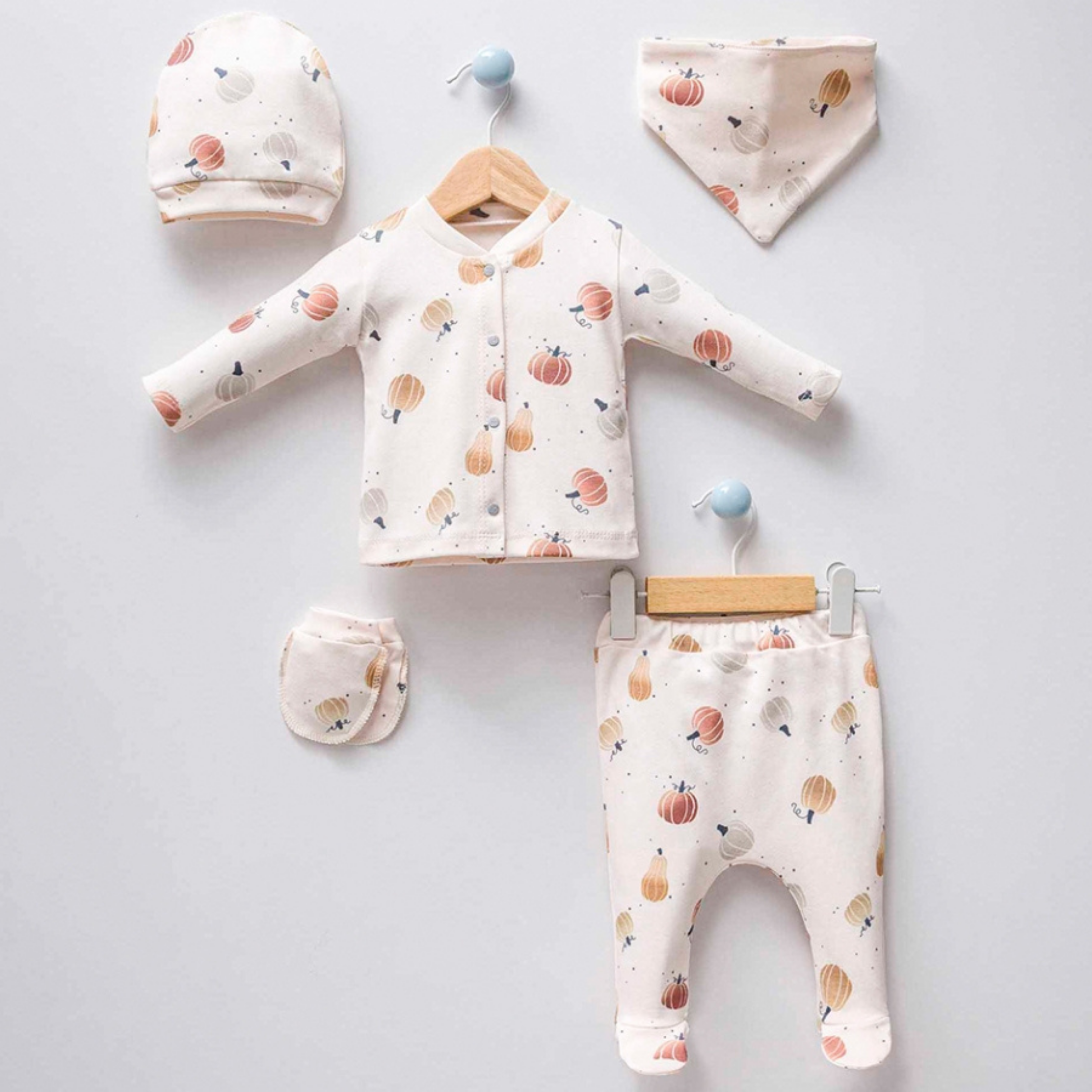 Unısex Balkabağı Desen 5'li Hastane Çıkış Seti