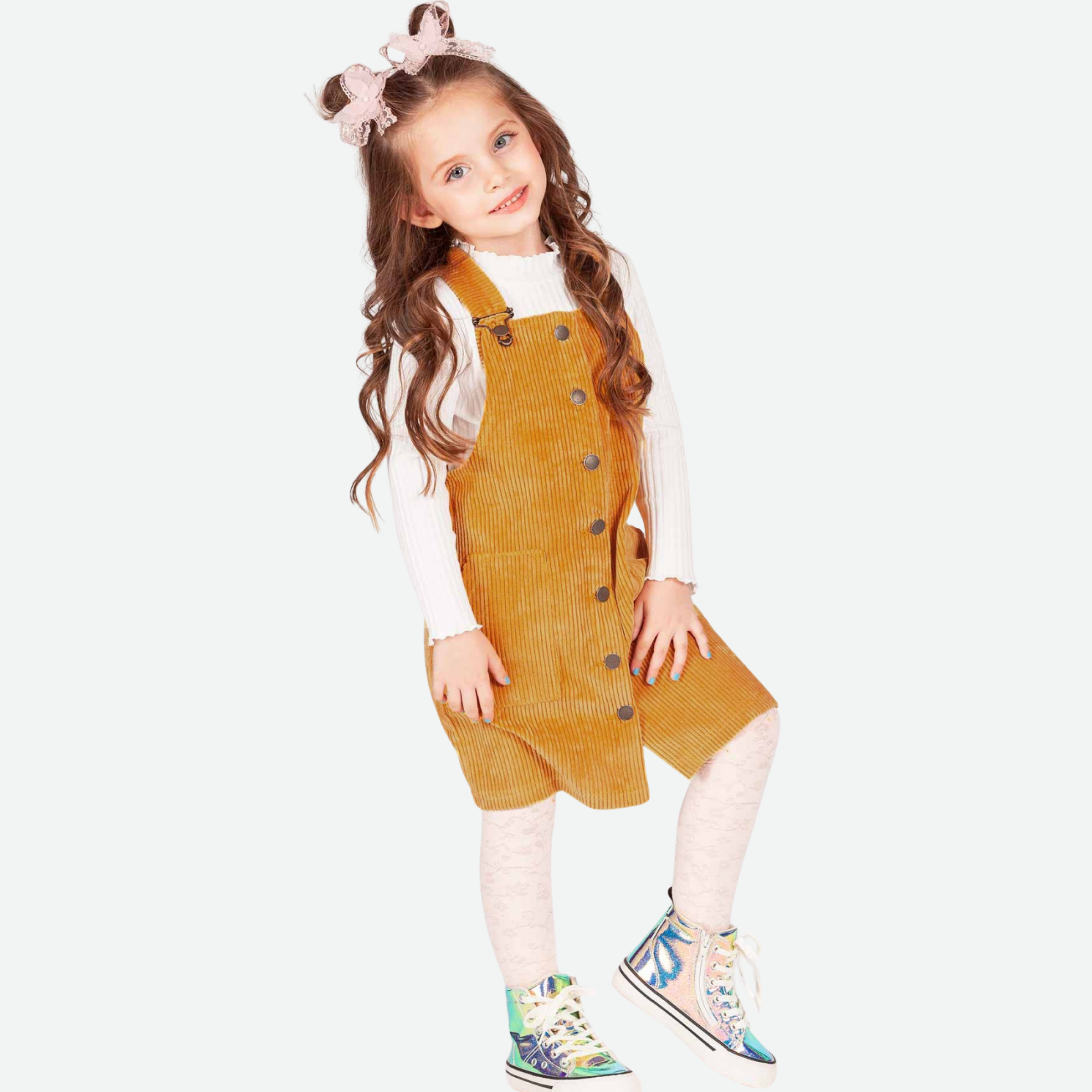 Kız Çocuk İkili Kadife Sarı Elbise