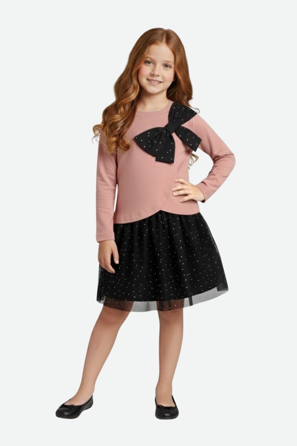 Kız Çocuk 4-9 Yaş İkili Pudra Şık Takım