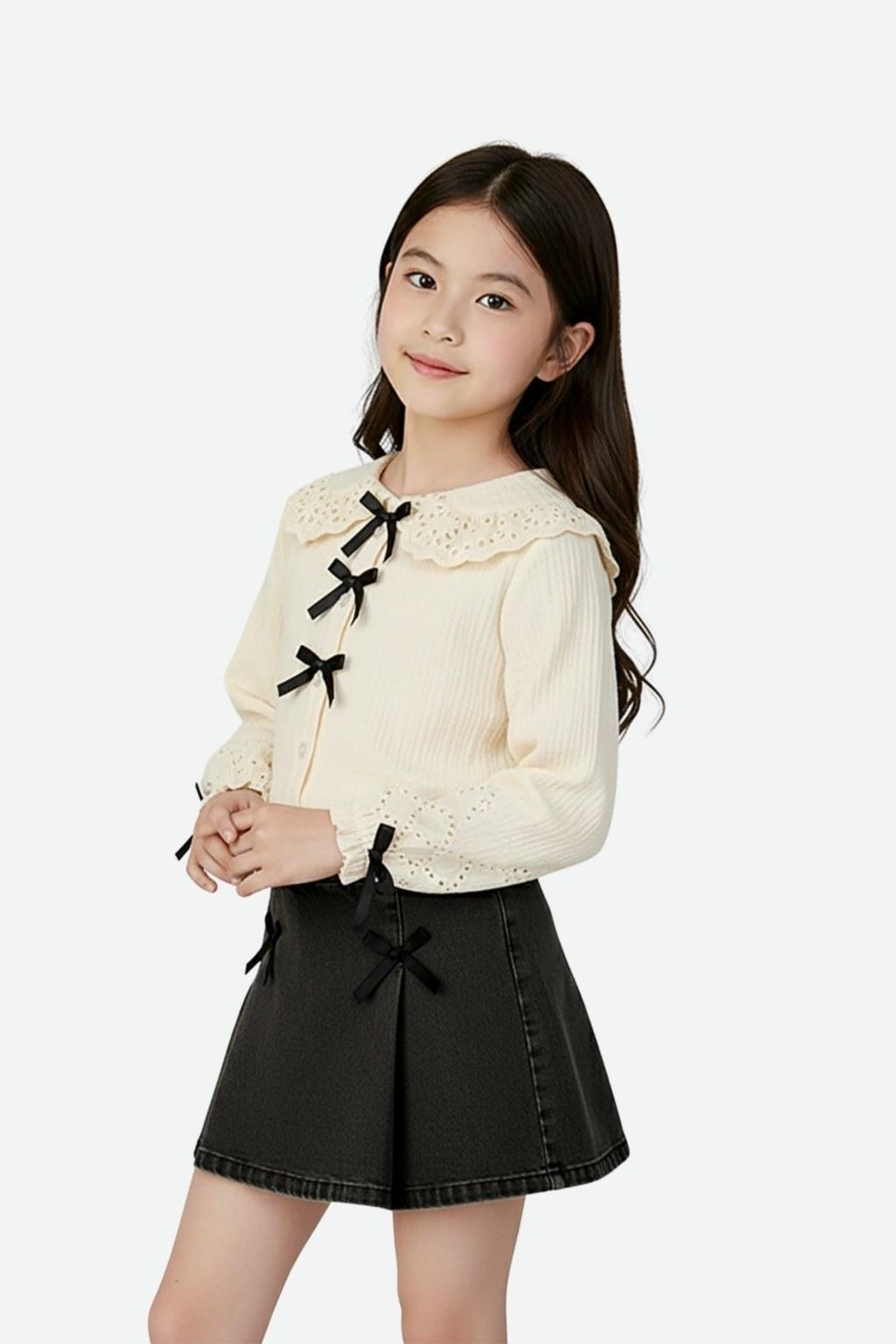 Kız Çocuk 4-9 Yaş Krem Gömlekli Takım