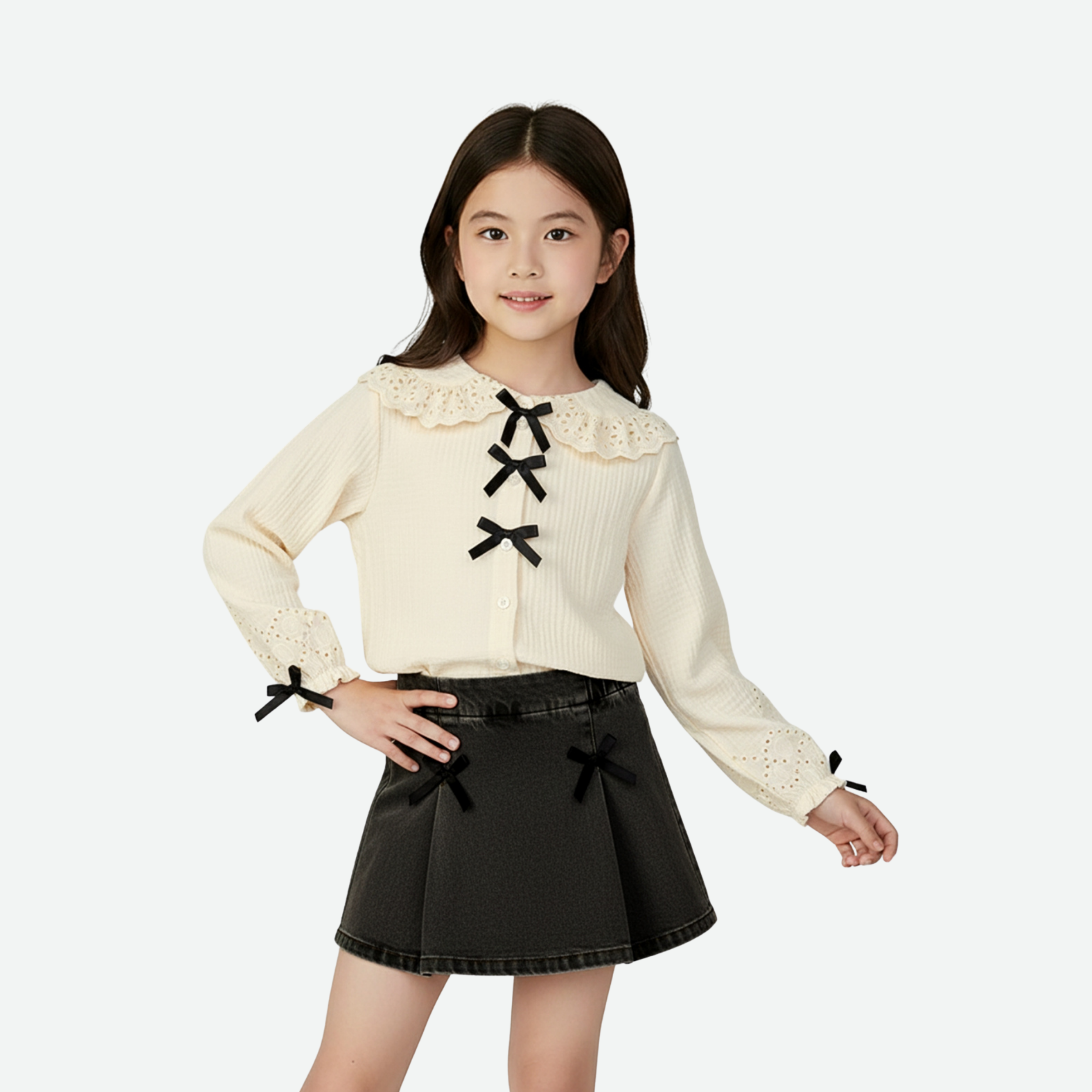 Kız Çocuk Krem Gömlekli Takım