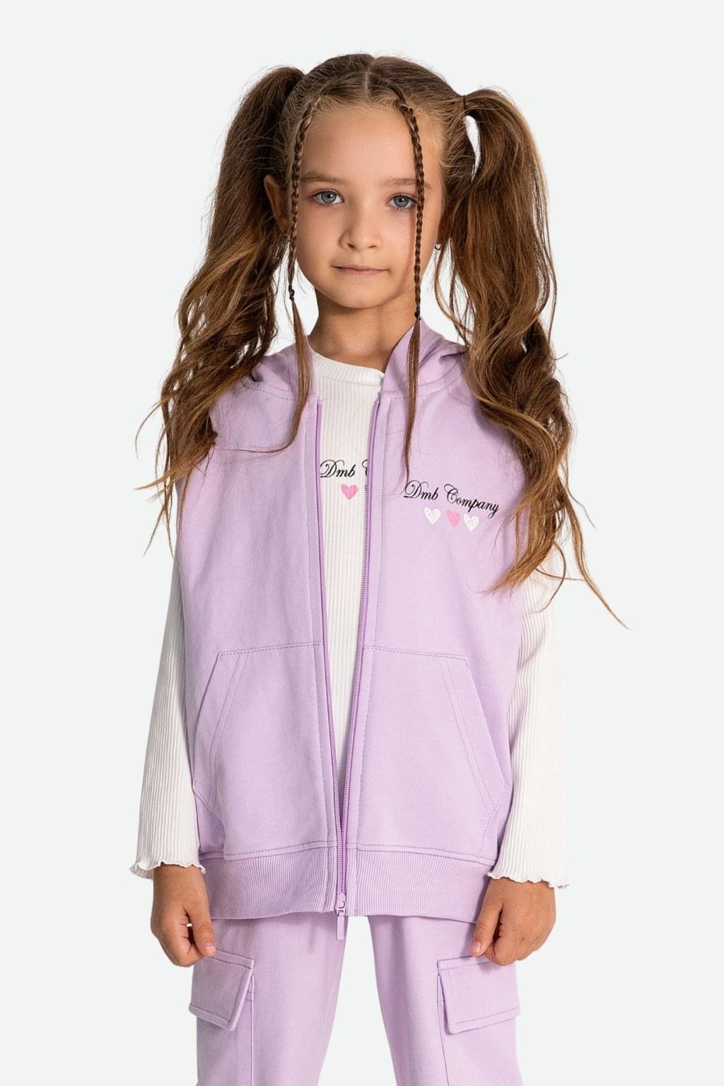 Kız Çocuk 3-8 Yaş Kapüşonlu Lila Yelek