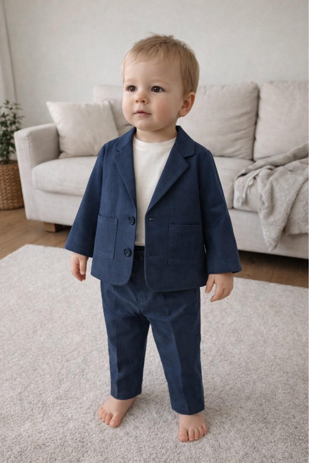 Erkek Bebek 1-3 Yaş Üçlü İndigo Takım