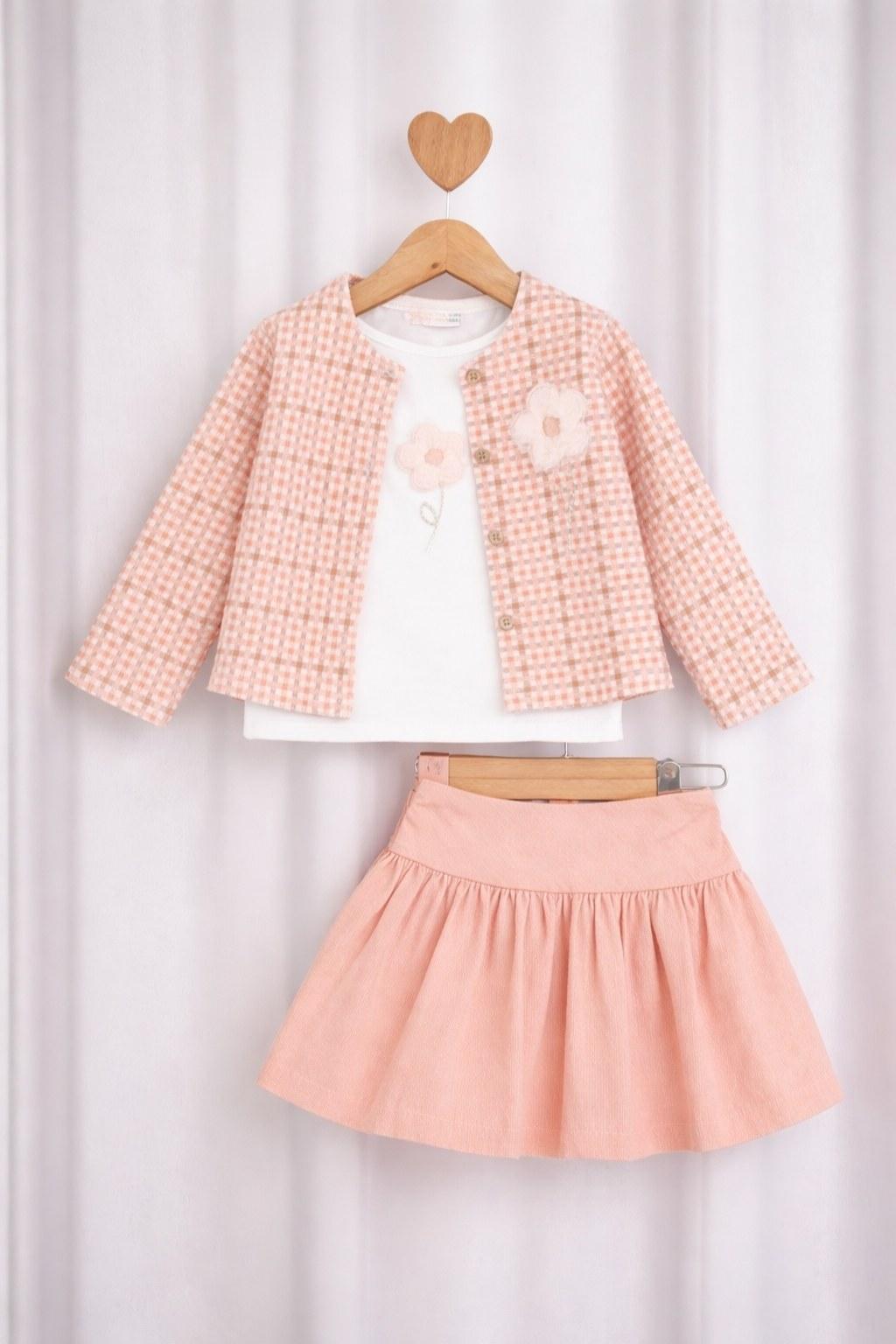 Kız Çocuk 1-4 Yaş Etekli Hırkalı Üçlü Takım