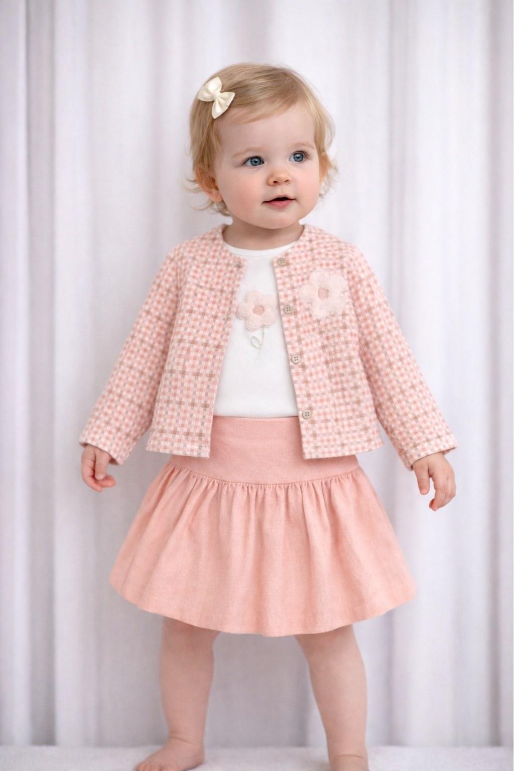 Kız Çocuk 1-4 Yaş Etekli Hırkalı Üçlü Takım